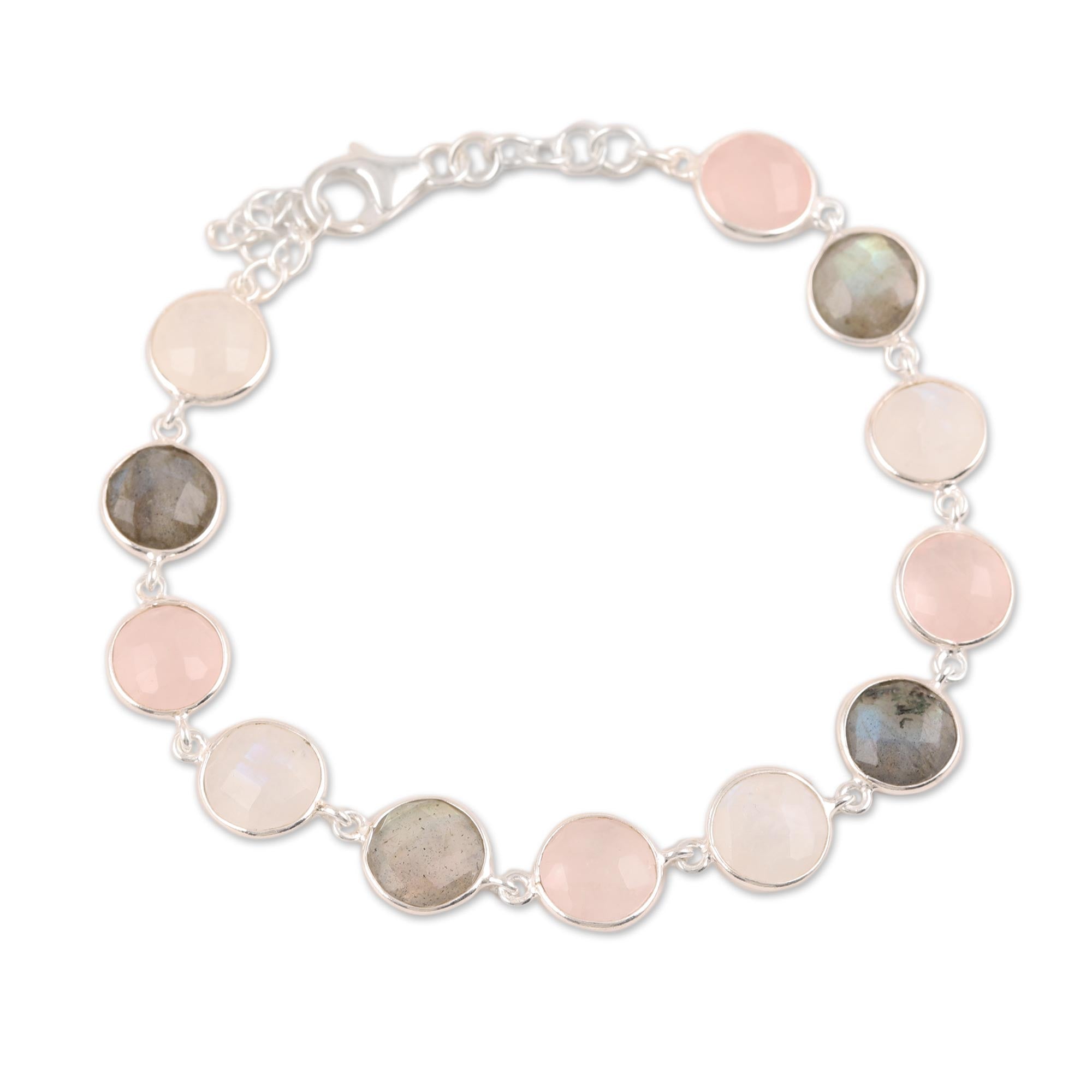 Premium Pink Multi-Gemstone Link Bracelet – Handcrafted Sterling Silver Jewelry