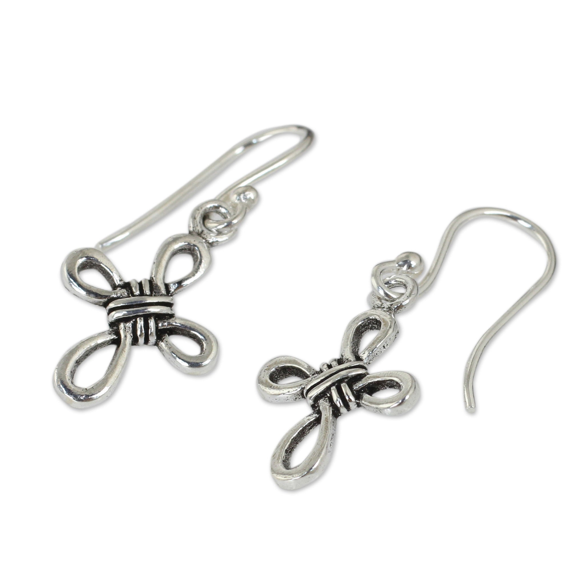 Premium Handcrafted Thai Sterling Silver Knotted Cross Dangle Earrings