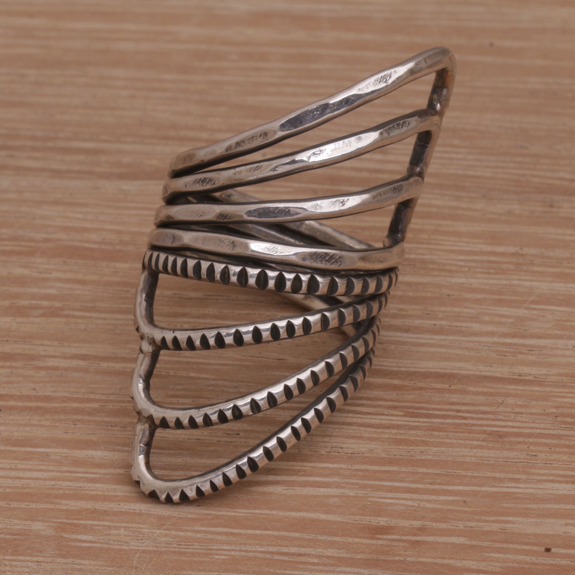 Premium Opposing Forces Wide Sterling Silver Cocktail Ring - Mixed Finish