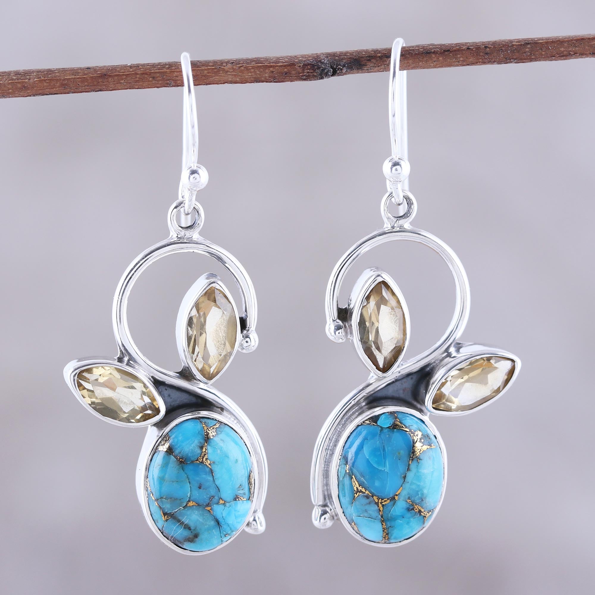 Premium Citrine & Turquoise Dangle Earrings – Handcrafted in India