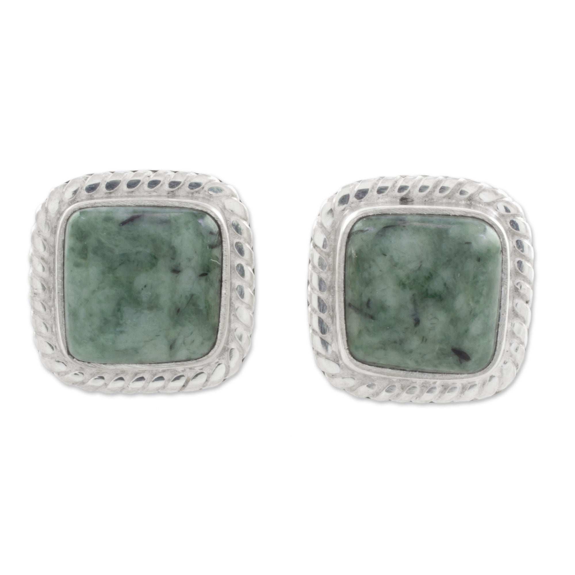 Premium Green Jade & Sterling Silver Rope Motif Earrings - Handcrafted in Guatemala