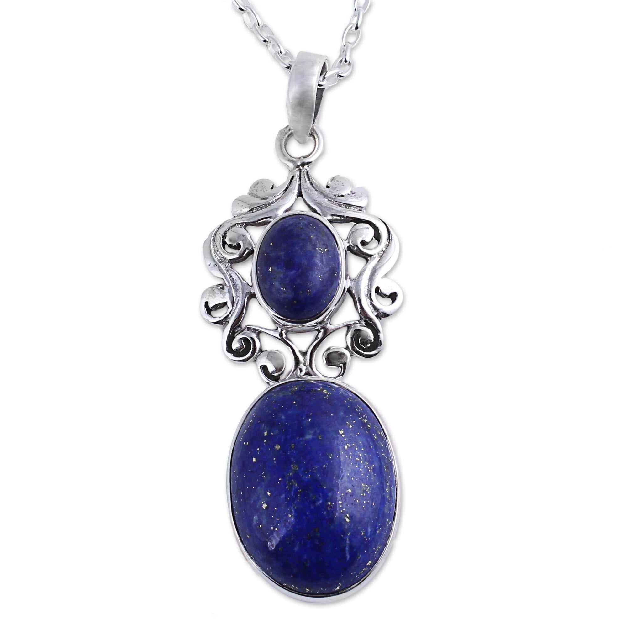 Premium Lapis Lazuli Pendant Necklace with Sterling Silver Accents