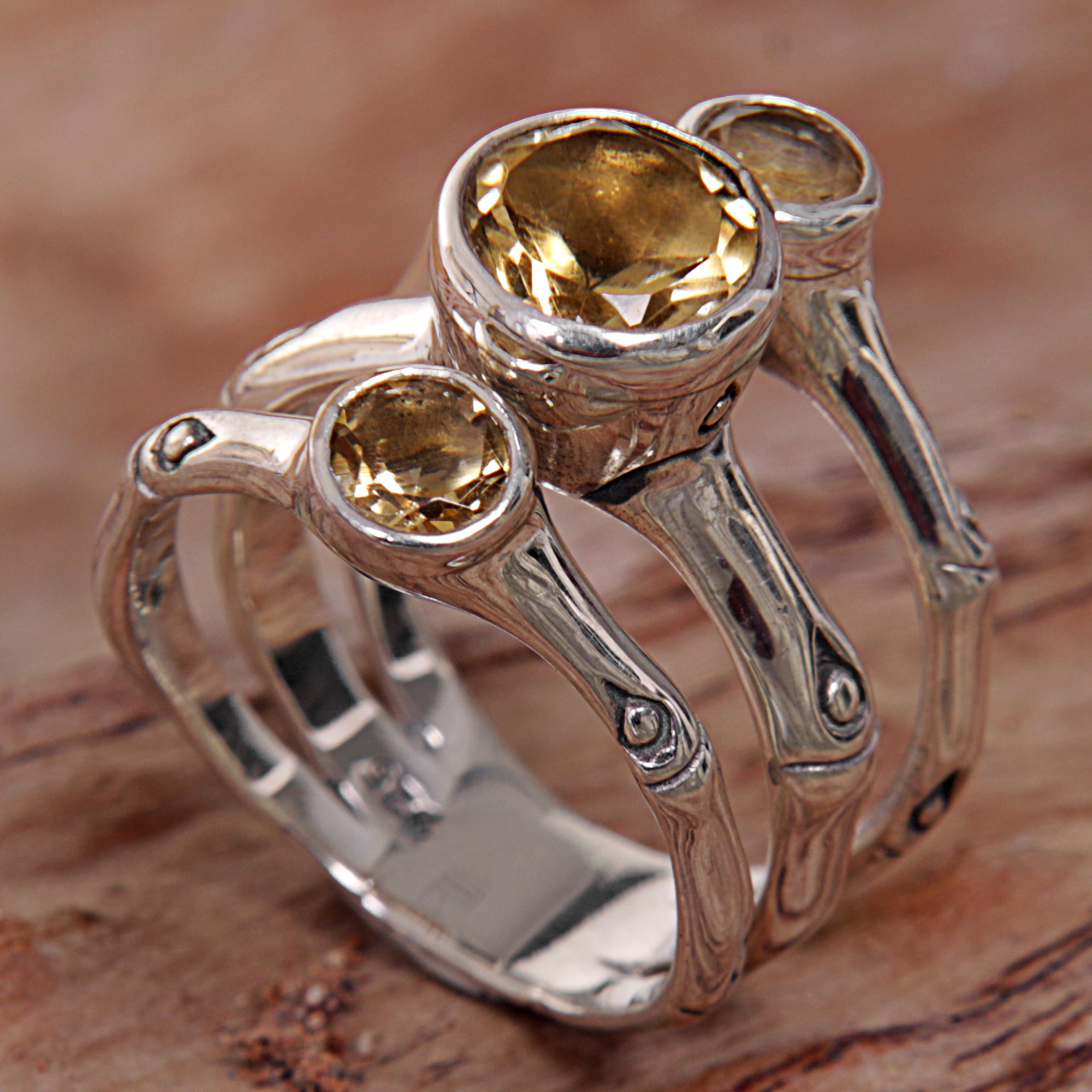 Premium Bamboo Dew Citrine Cocktail Ring – Ultimate Handcrafted Elegance