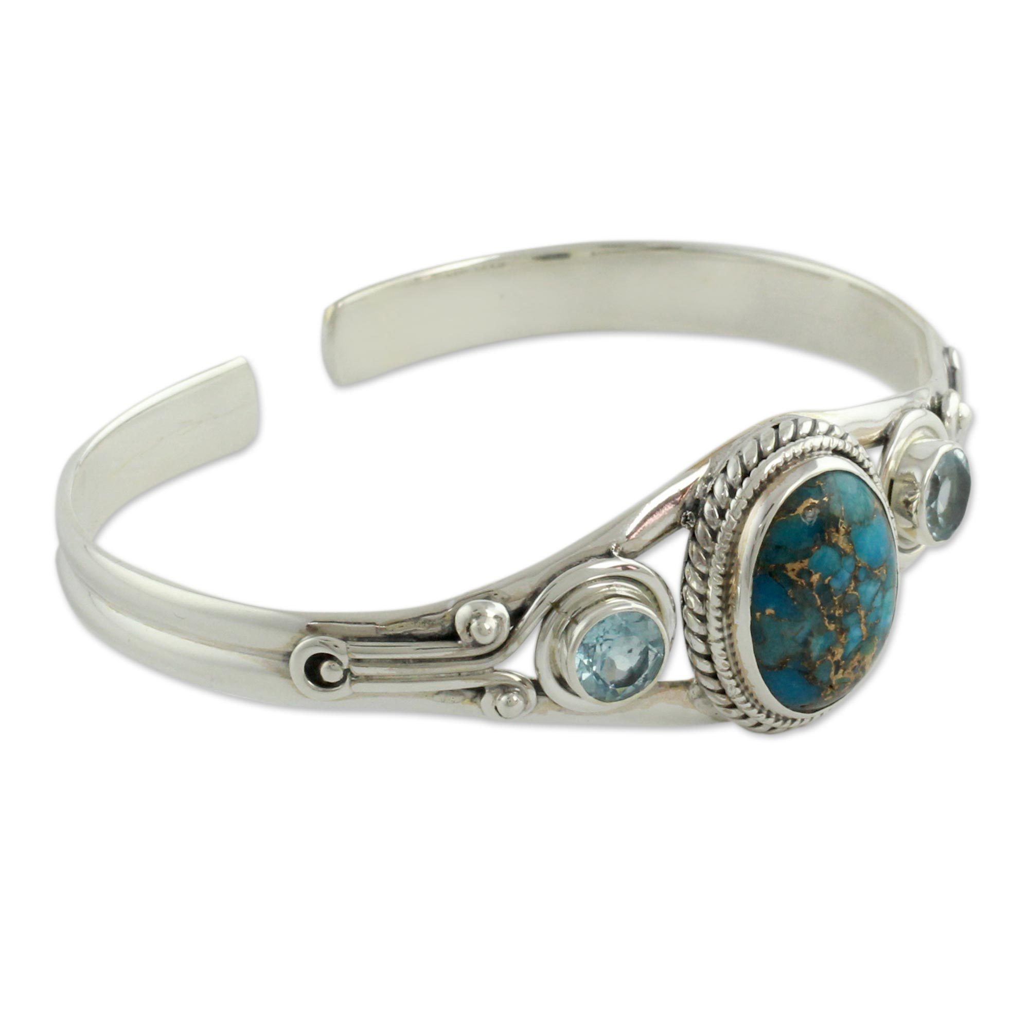 Premium Blue Heavens Topaz & Turquoise Cuff Bracelet