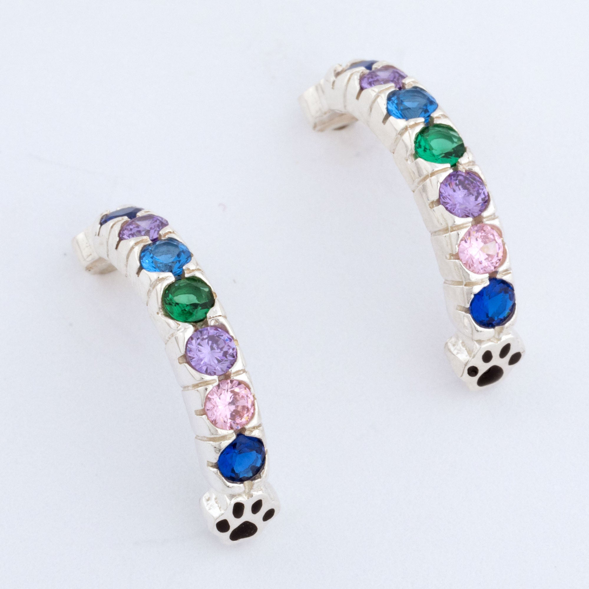 Premium Rainbow Bridge Paw Print Earrings - Handcrafted Silver Memorial Jewelry