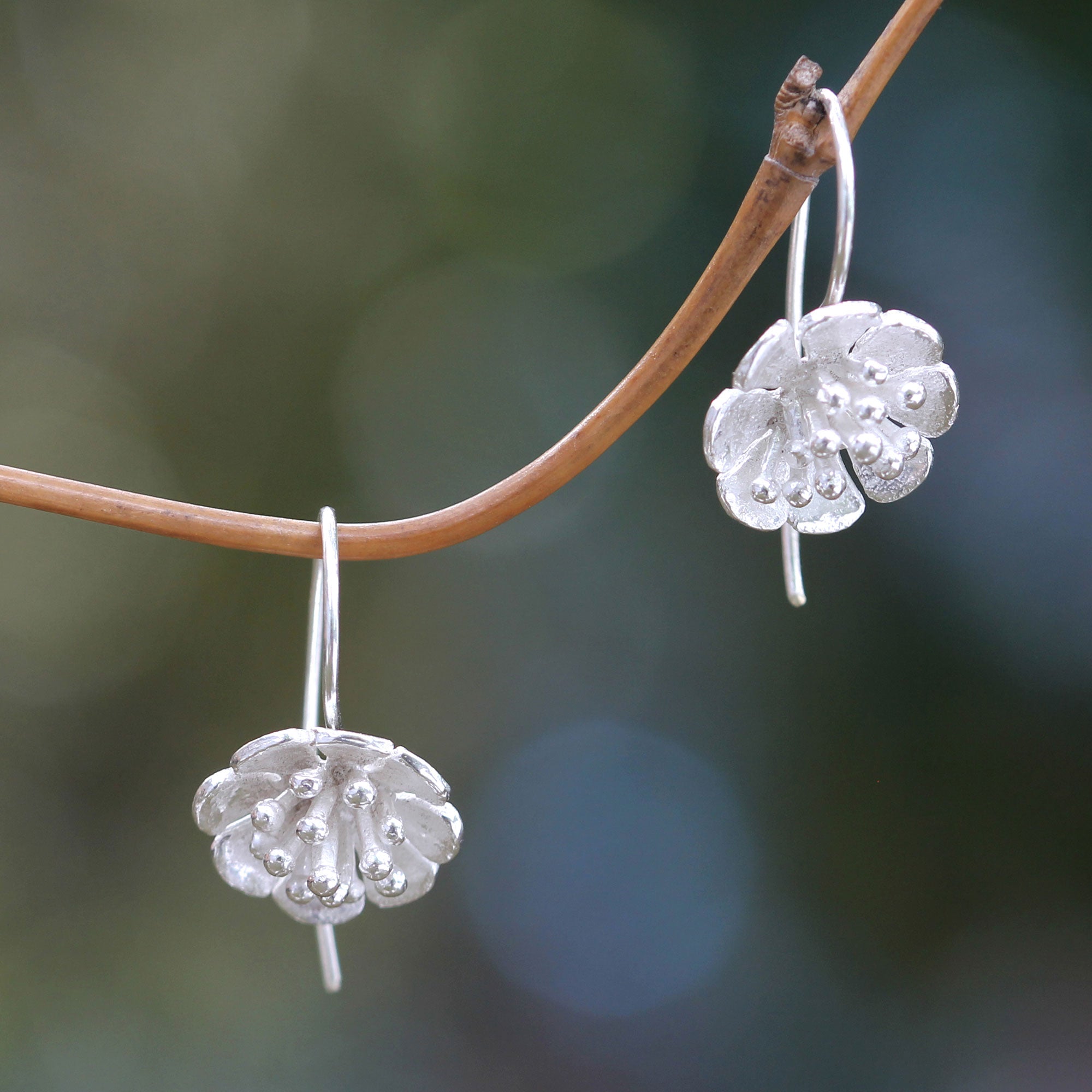 Premium Petite Azalea Silver Drop Earrings - Handmade in Bali