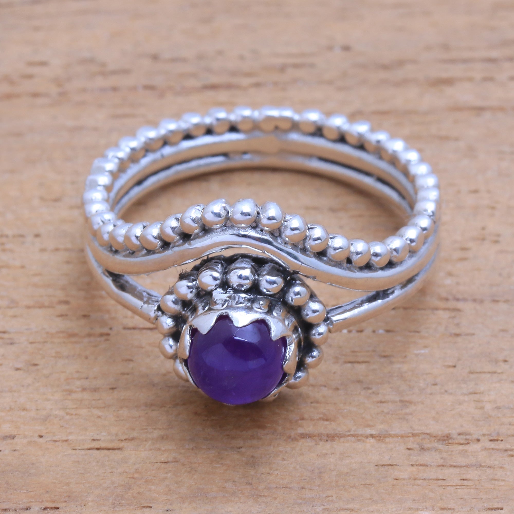 Premium Amethyst Dot Motif Cocktail Ring - Handcrafted in Bali