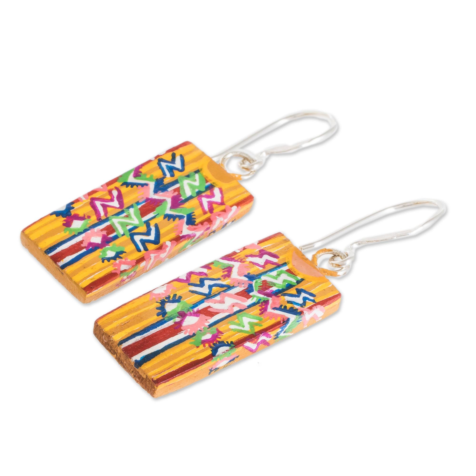 Premium Huipil-Inspired Wood Dangle Earrings – Handcrafted in Guatemala