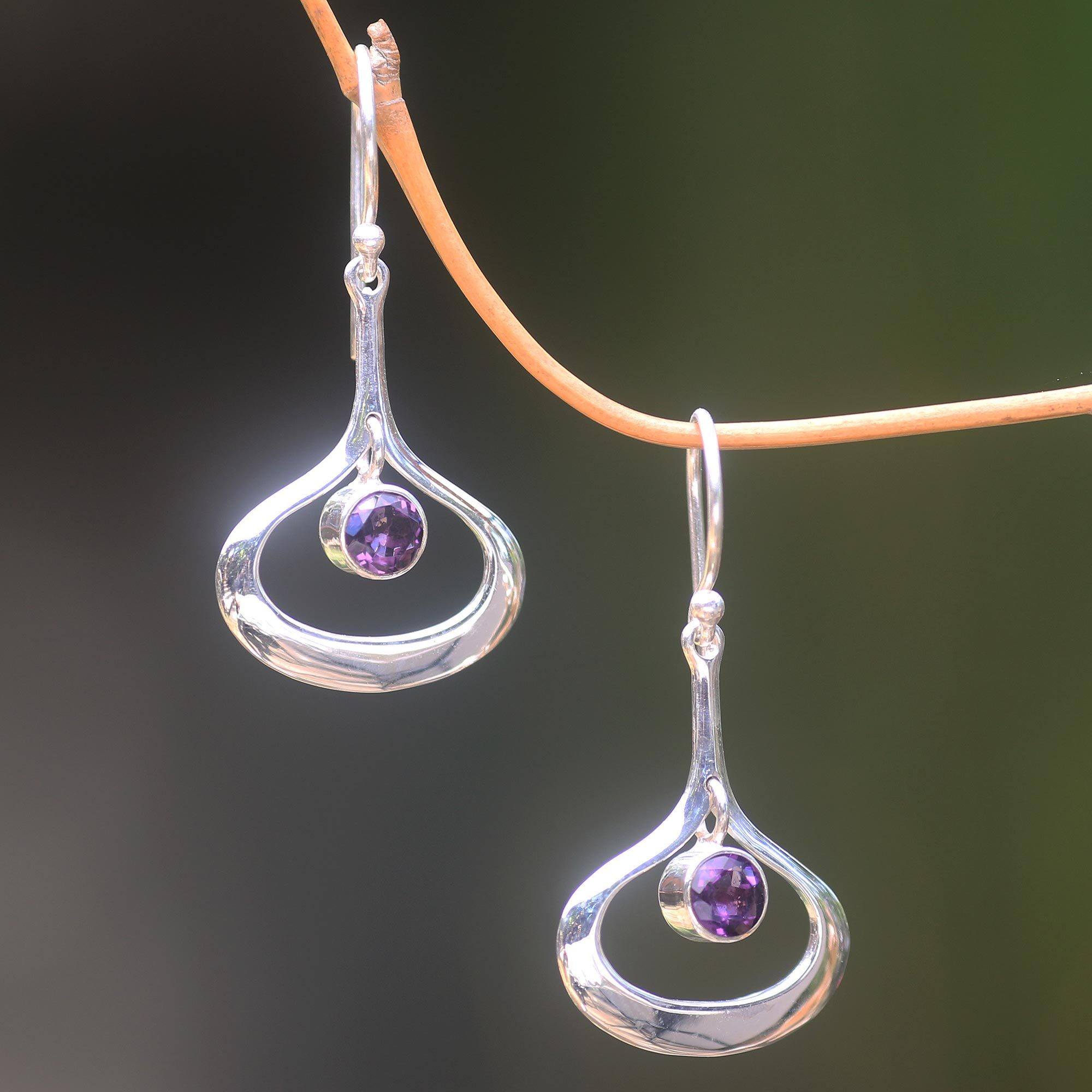 Premium Minimalist Amethyst Raindrop Earrings - Handcrafted Elegance