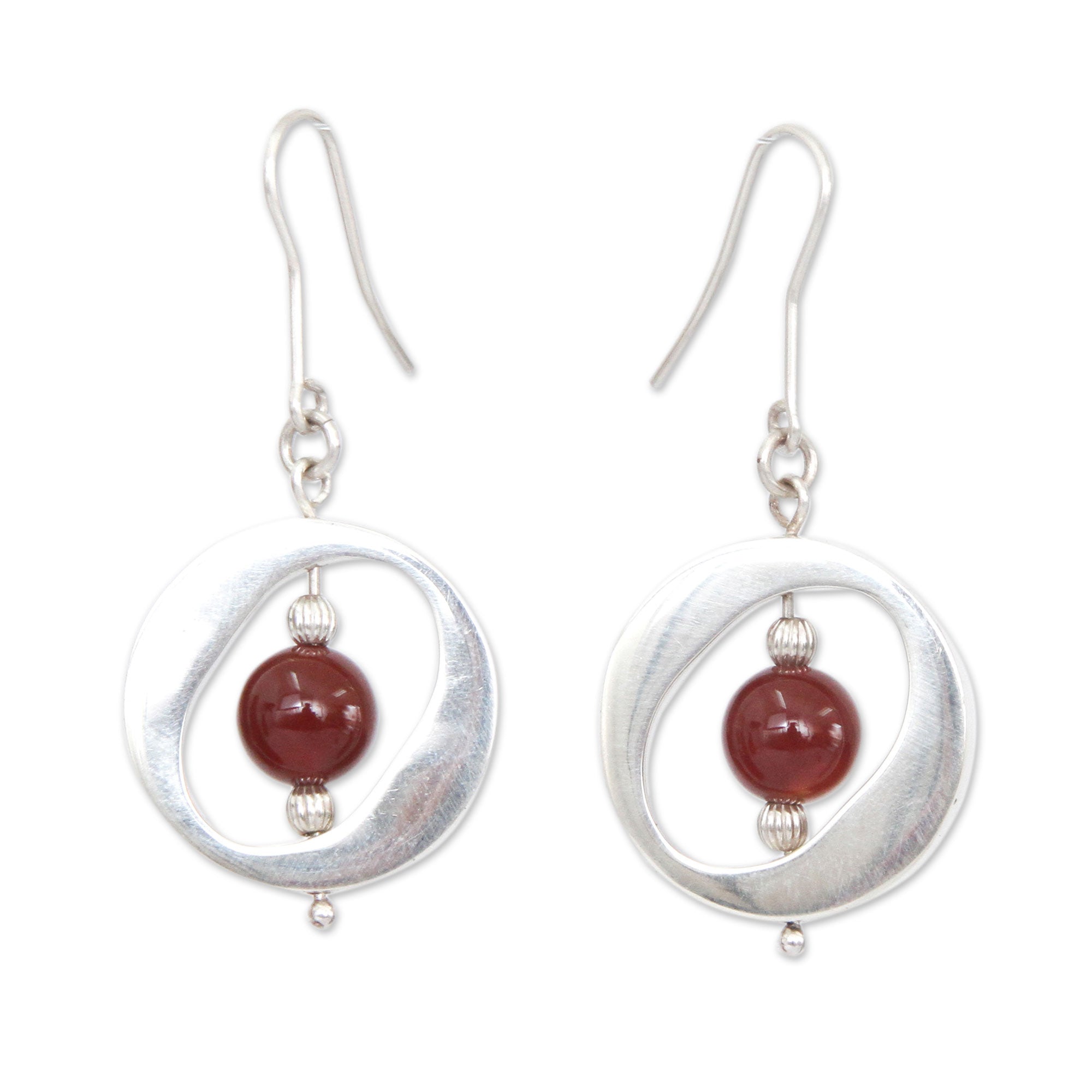 Premium Contemporary Oval Window Silver & Carnelian Earrings - Handcrafted Elegance