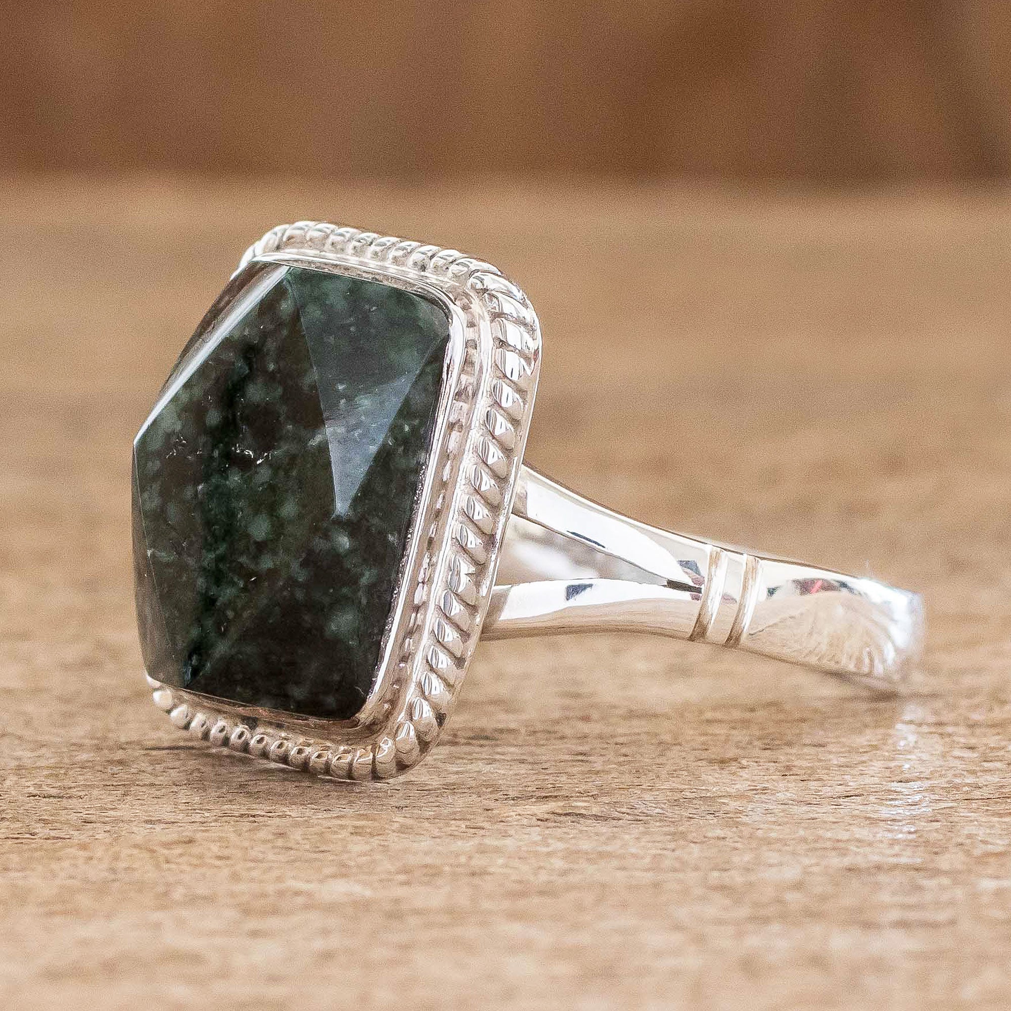 Premium Maya Forest Princess Jade Ring - Sterling Silver Elegance