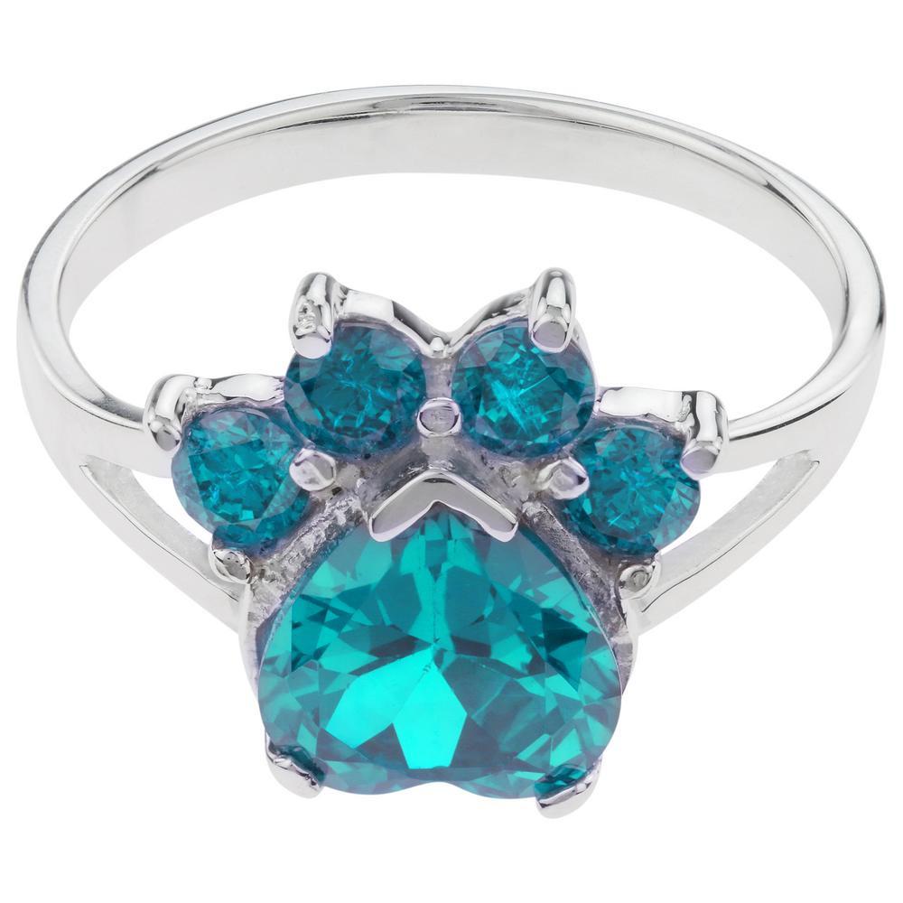 Premium Paw Print Birthstone Sterling Silver Ring | Fair Trade & Handmade