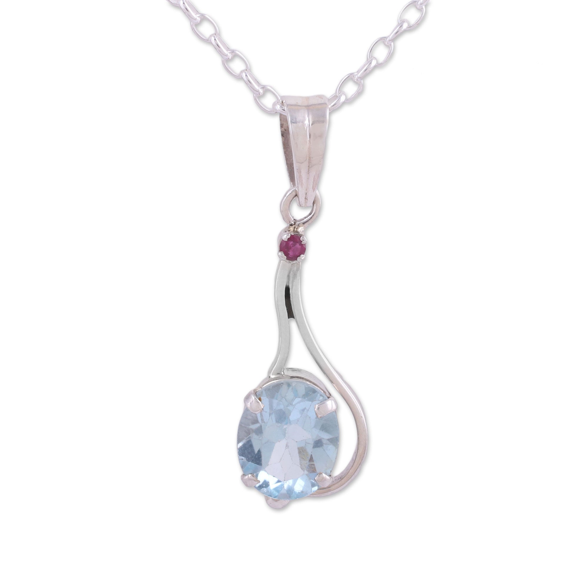 Premium Sky Blue Topaz & Ruby Pendant Necklace – Ultimate Indian Jewelry