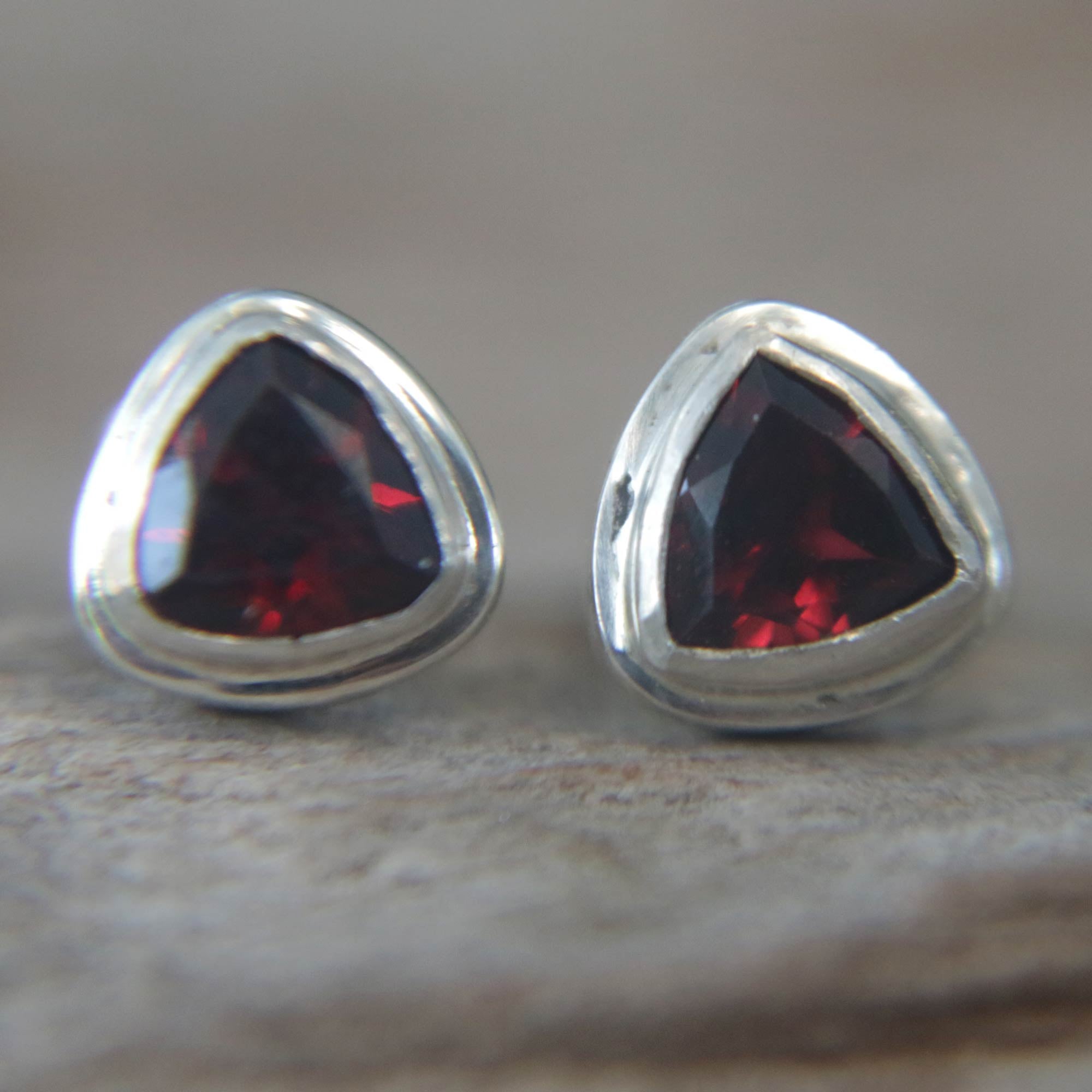 Premium Crimson Trinity Garnet Stud Earrings in Sterling Silver