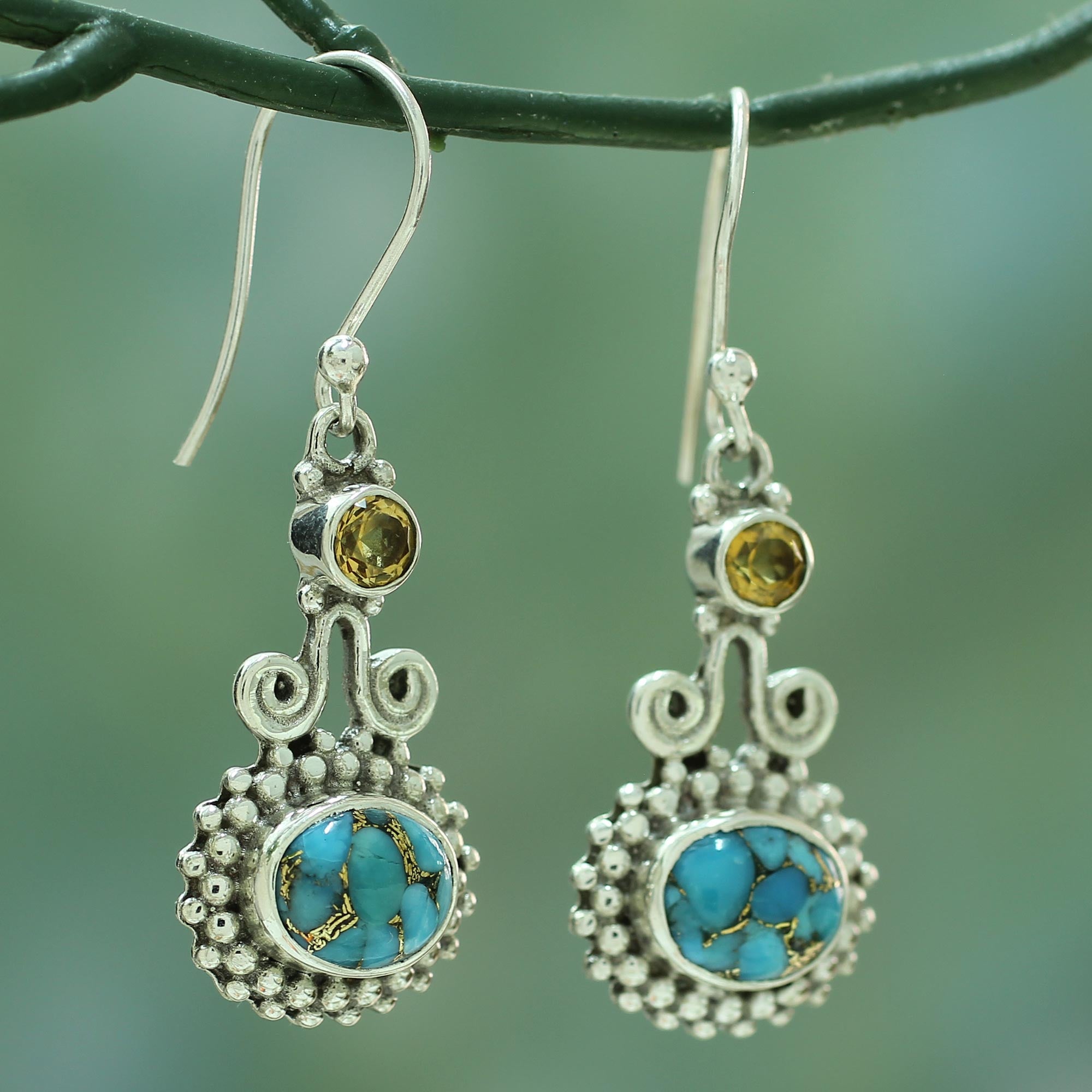 Premium Handmade Citrine & Turquoise Earrings - Artisan Crafted in Sterling Silver