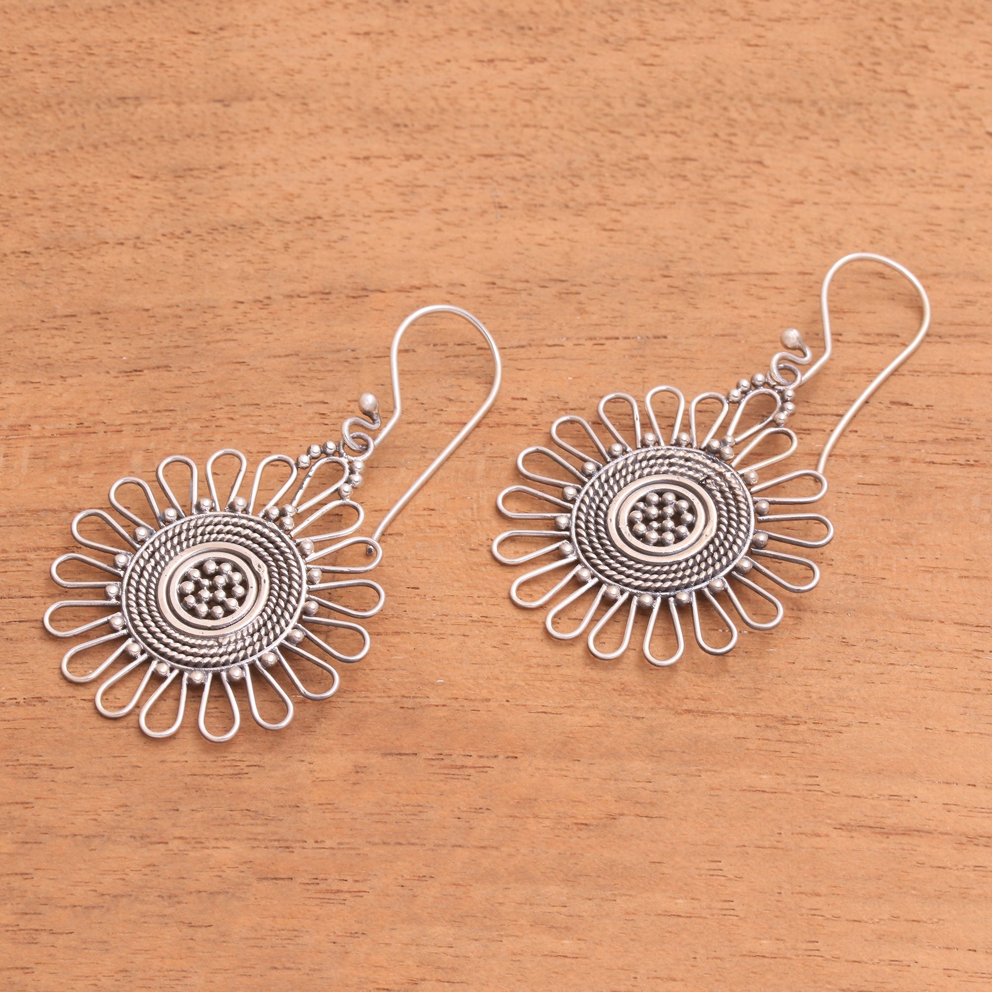 Premium Bali Sun Handcrafted Sterling Silver Dangle Earrings - Ultimate Solar Flare Design