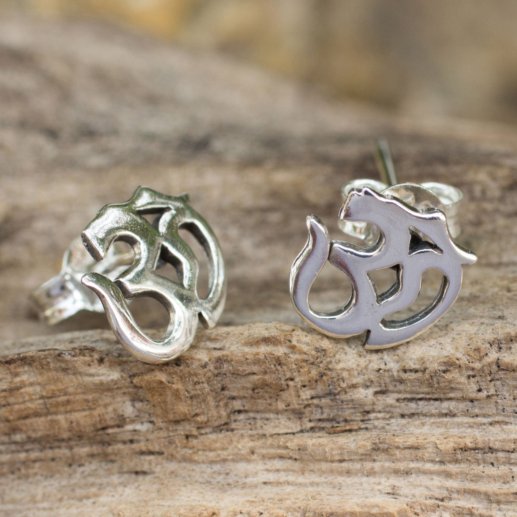 Premium Om Symbol Stud Earrings - Handcrafted Sterling Silver by Thai Artisan