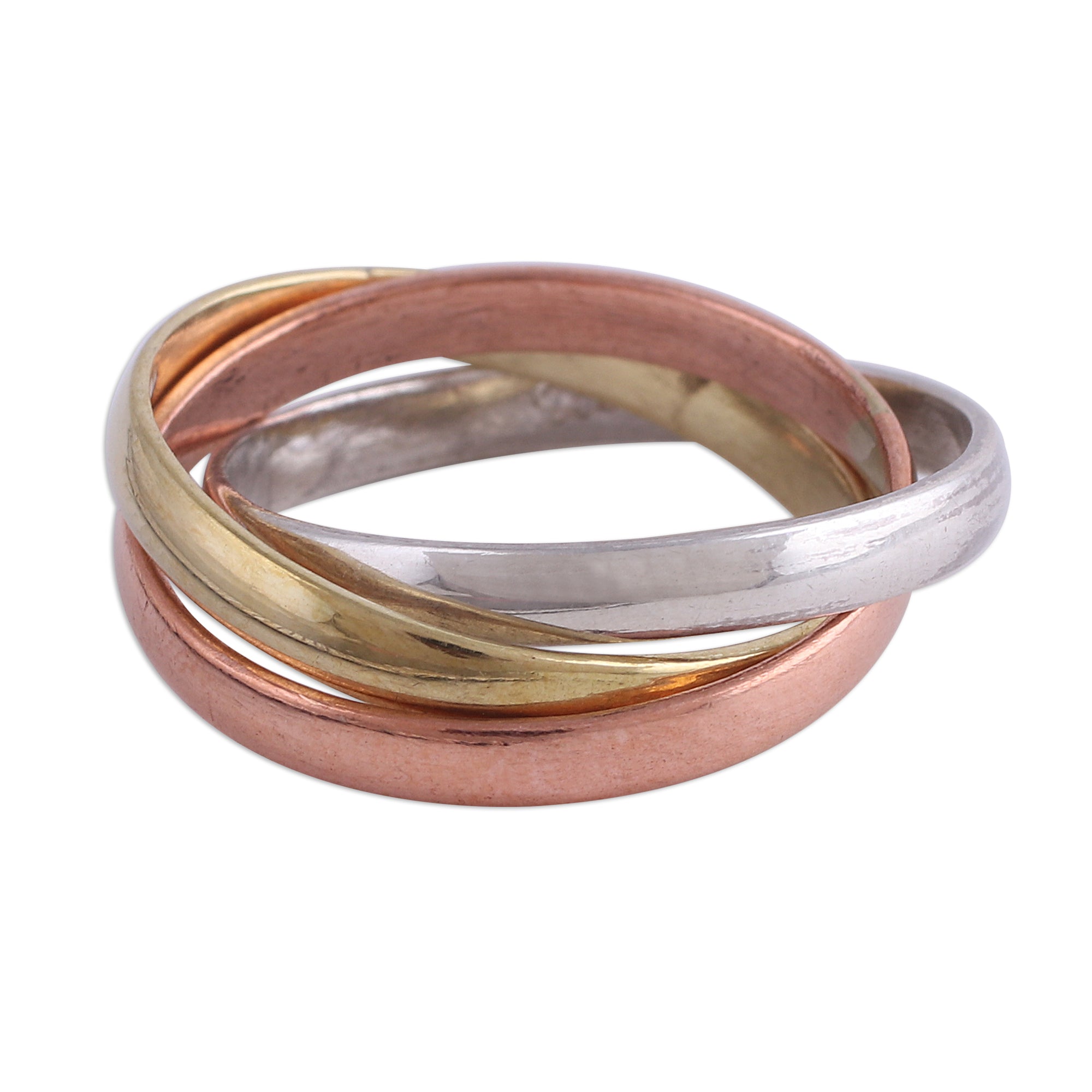 Premium Handcrafted Tri-Metal Band Ring - Sterling Silver, Copper & Brass