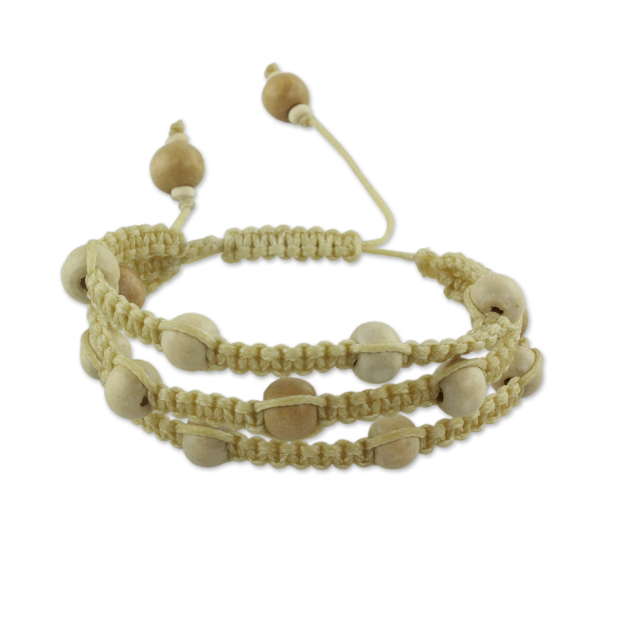 Premium Fair Trade Macrame Shambhala Bracelet with Wood Beads - Handmade Peaceful Spirit Design