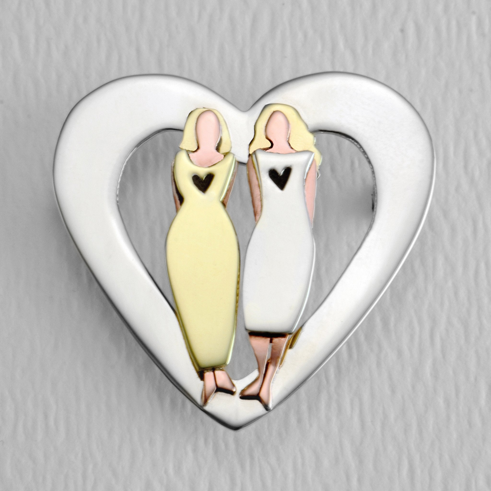 Premium Sisters Forever Love Heart Pin - Handmade Mixed Metal Accessory