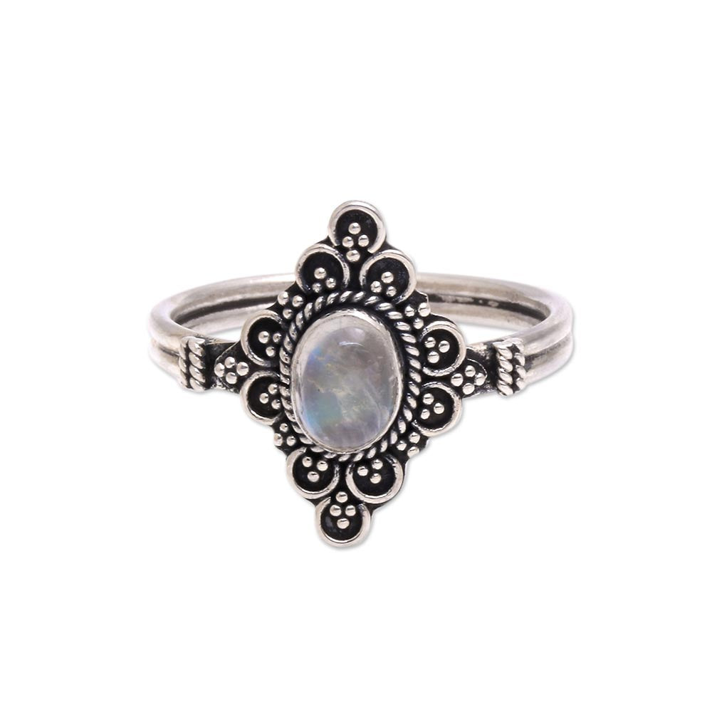 Premium Moonstone Cocktail Ring – Handcrafted Bali Sterling Silver Jewelry