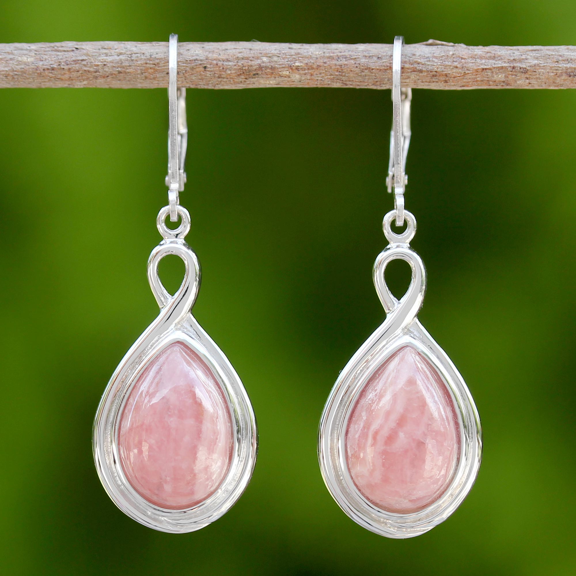 Premium Glamorous Rose Thai Rhodochrosite Sterling Silver Drop Earrings