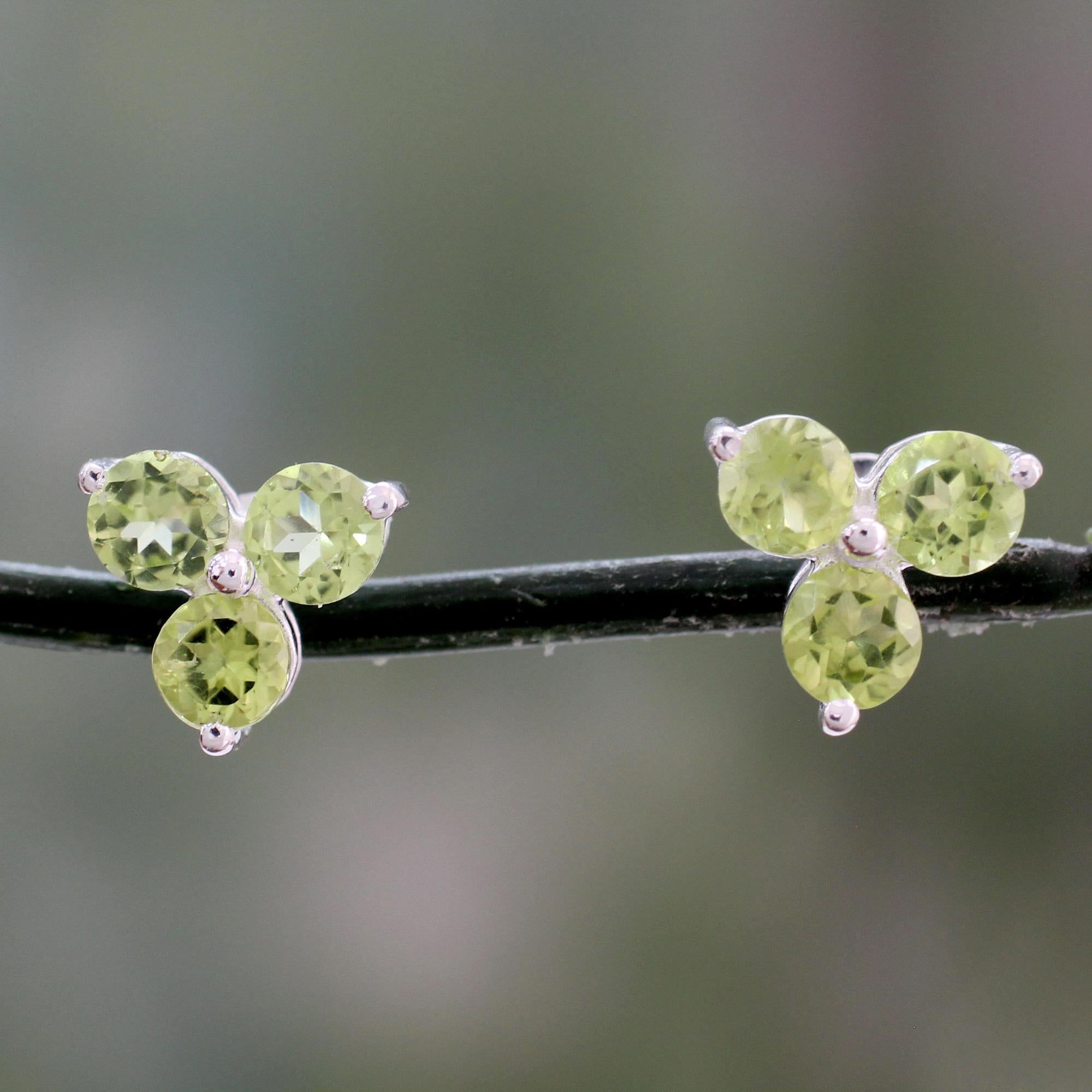 Premium Trio Peridot Stud Earrings - Handcrafted Sterling Silver Jewelry