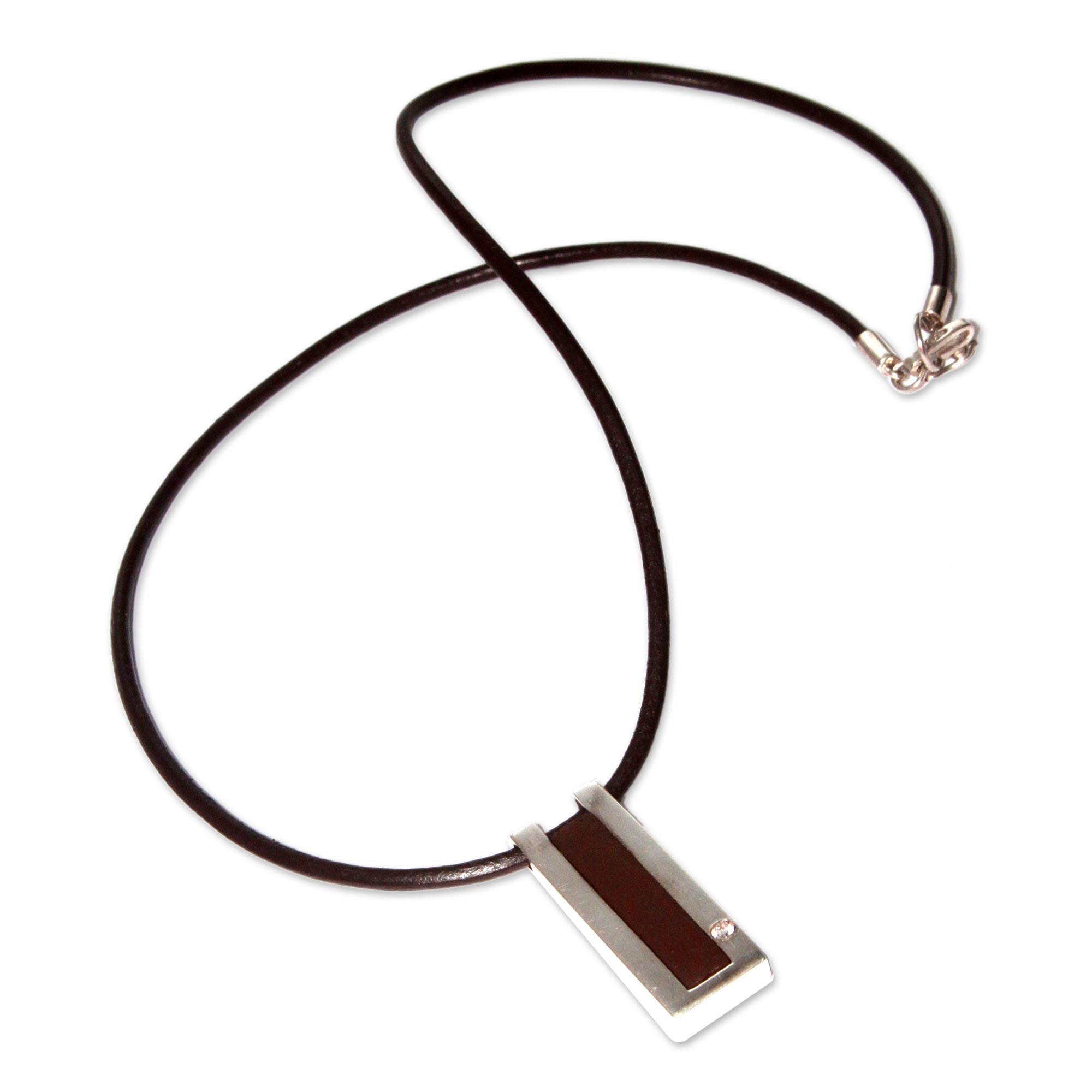 Premium Brown Quechua Minimalist Leather & Sterling Silver Pendant Necklace