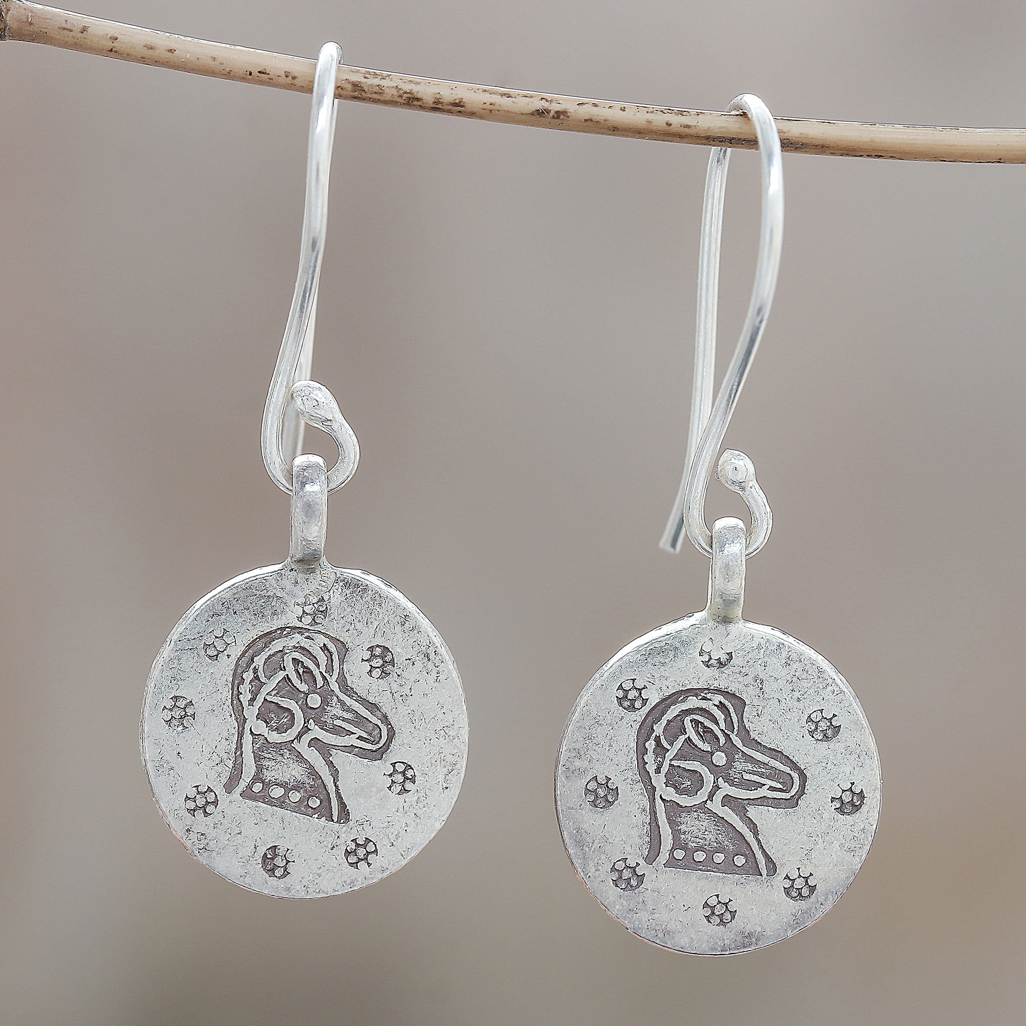 Premium Karen Silver Aries Dangle Earrings - Handcrafted Zodiac Jewelry