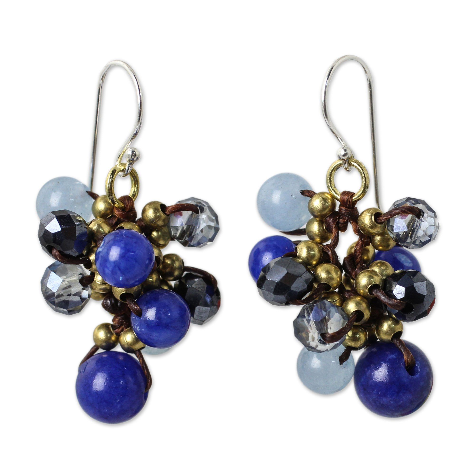 Premium Blue Quartz Beaded Cluster Earrings