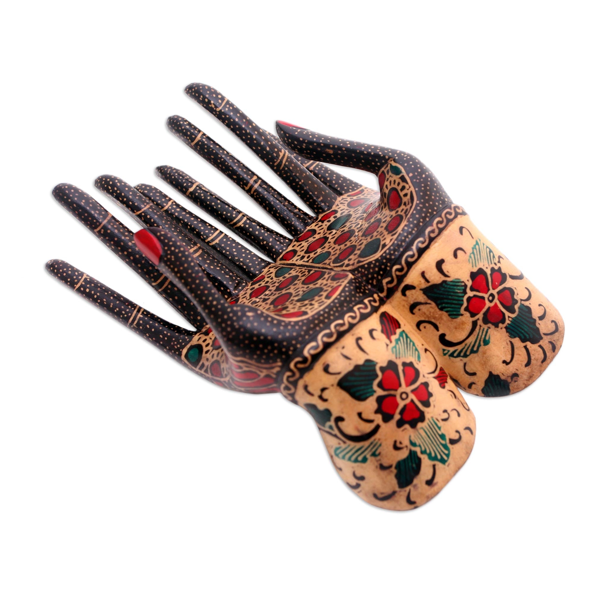 Premium Handcrafted Floral Batik Wood Ring Holder - Java Artisan Collection