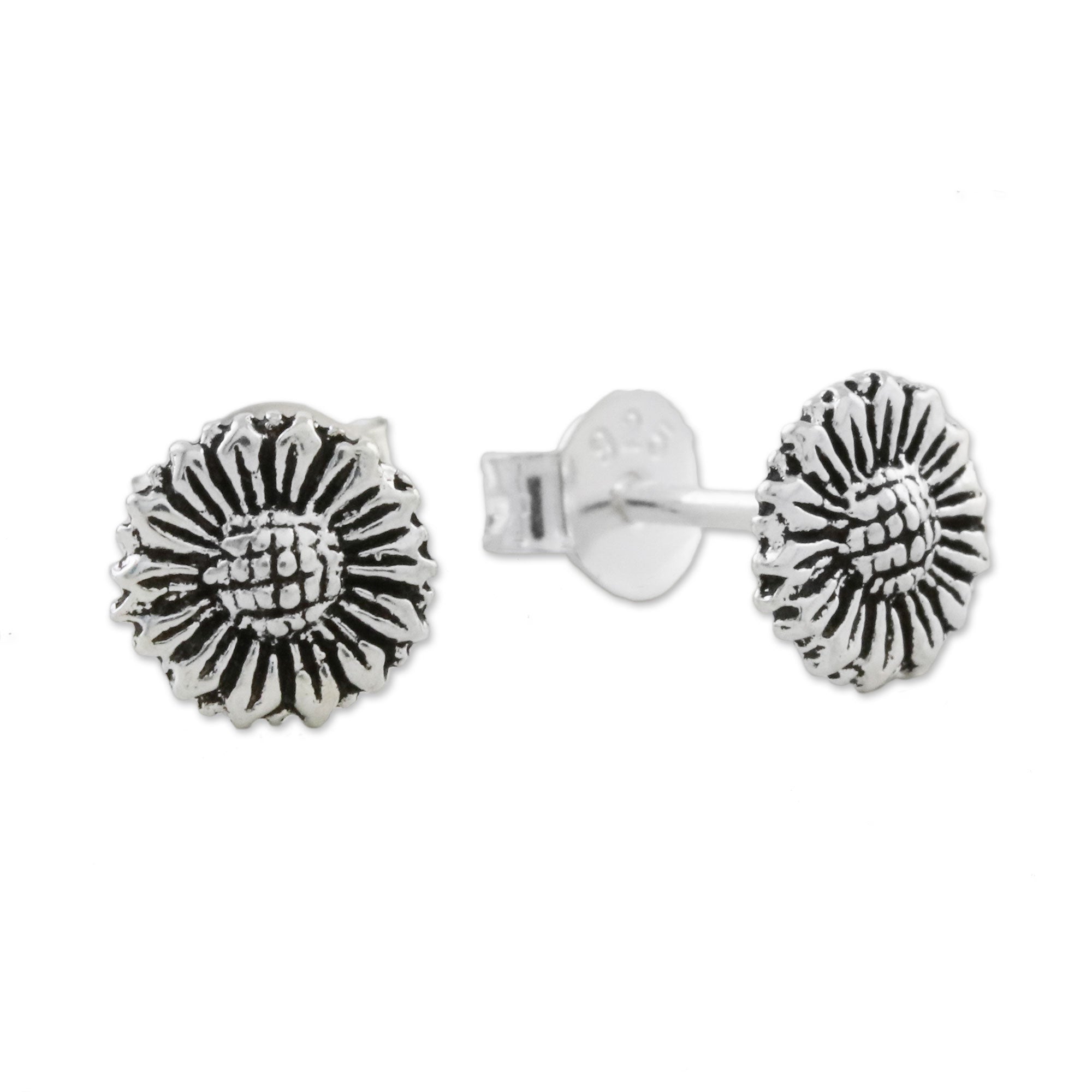 Premium Sterling Silver Sunflower Stud Earrings - Handcrafted in Thailand