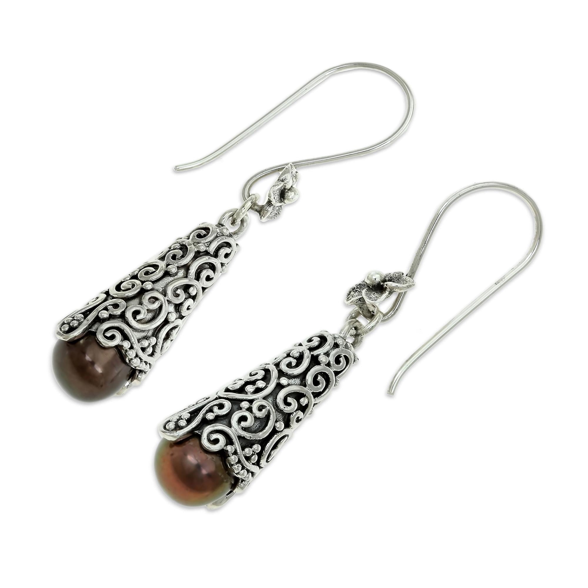 Premium Brown Arabesque Pearl Dangle Earrings