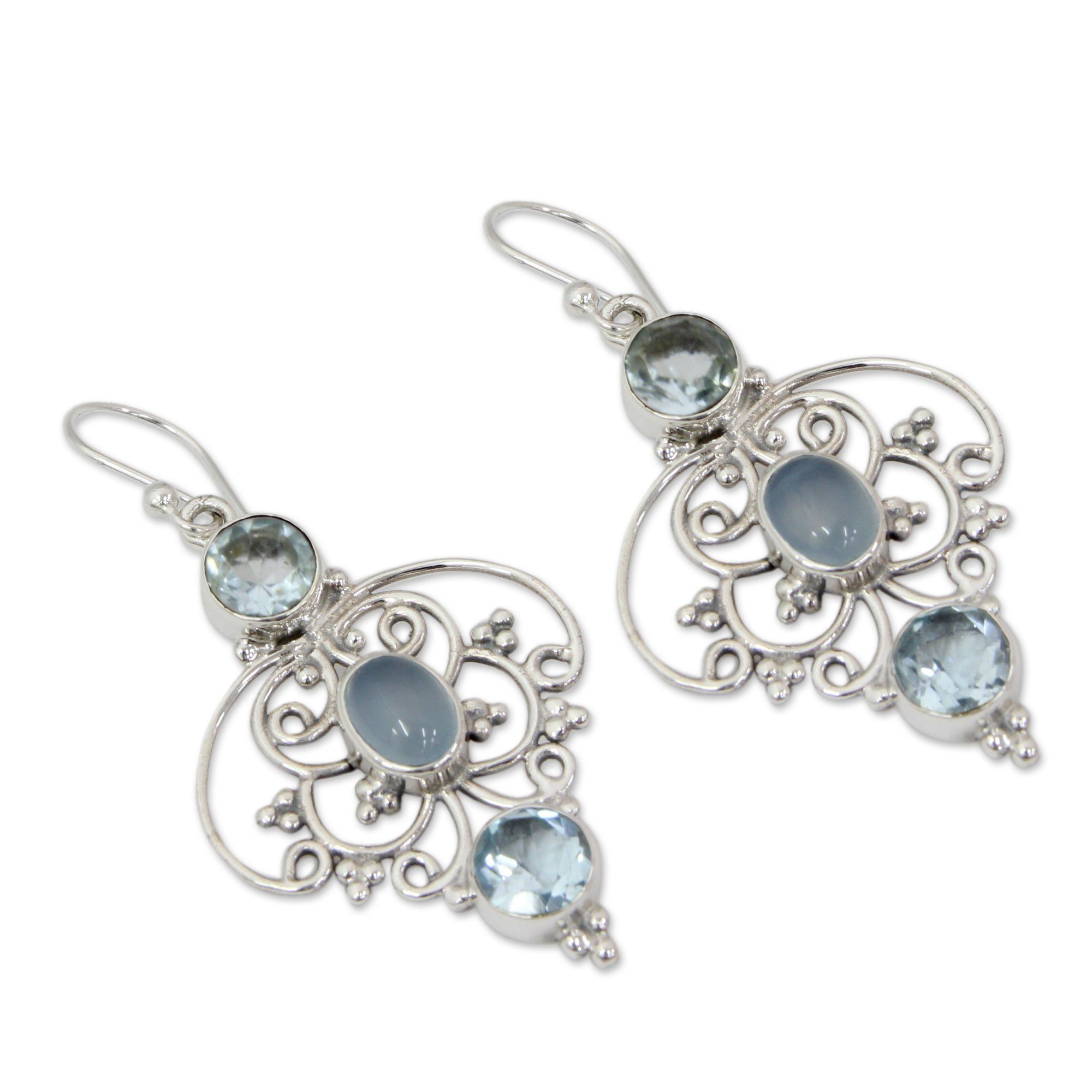 Premium Blue Topaz Arabesque Elegance Earrings