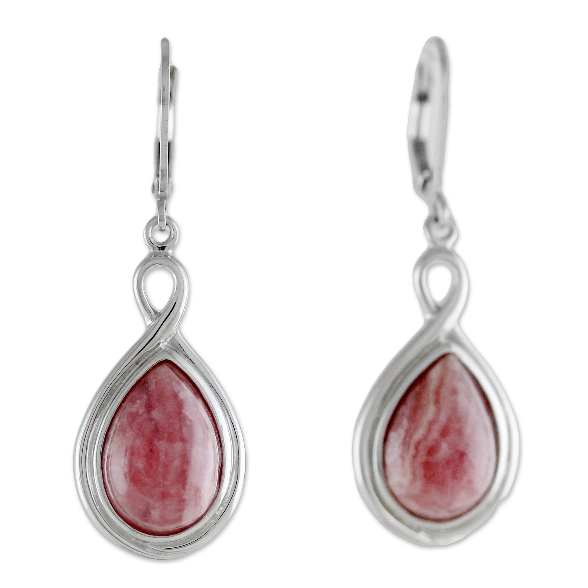 Premium Glamorous Rose Thai Rhodochrosite Sterling Silver Drop Earrings