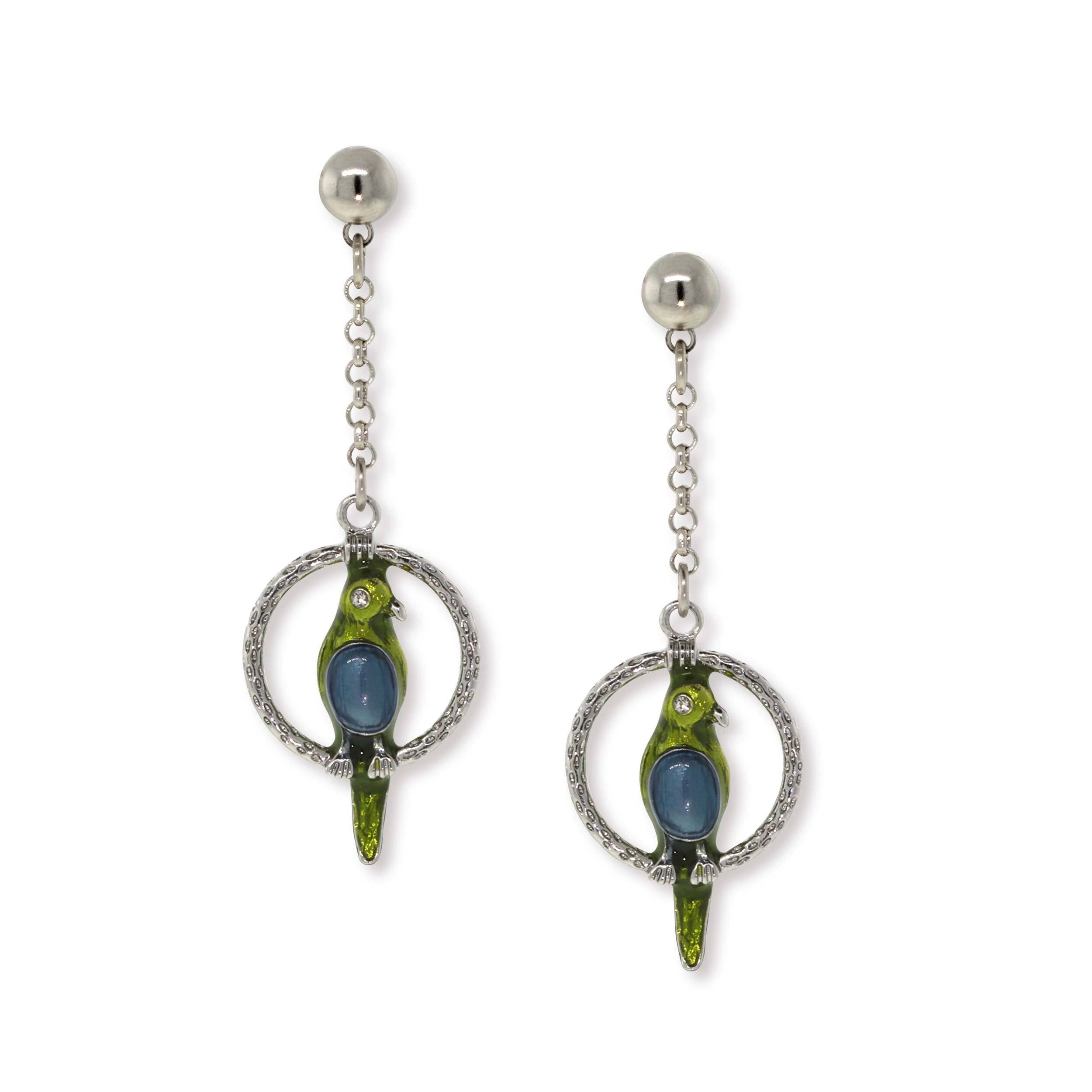 Premium 1928 Jewelry® Pewter Hoop Earrings with Blue & Green Enamel Parrot Drop Chain