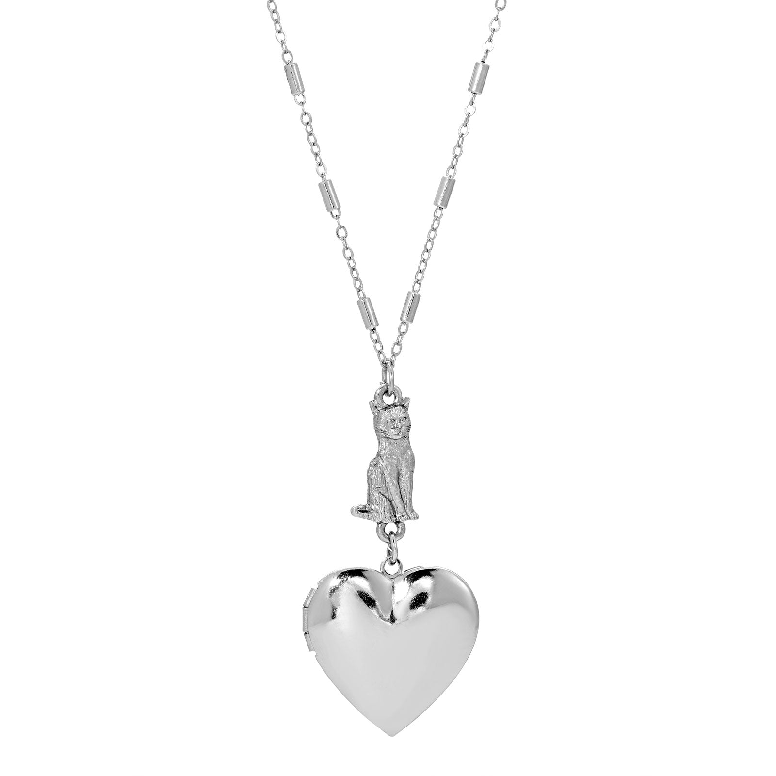 Premium 1928 Jewelry® Silver Tone Heart Cat Locket Necklace - 30 Inches