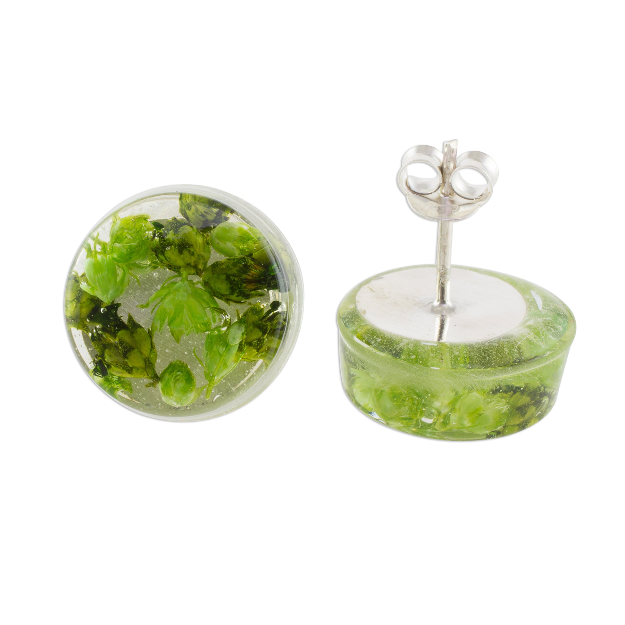 Premium Eternal Green Bouquet Resin Earrings – Handcrafted in Costa Rica