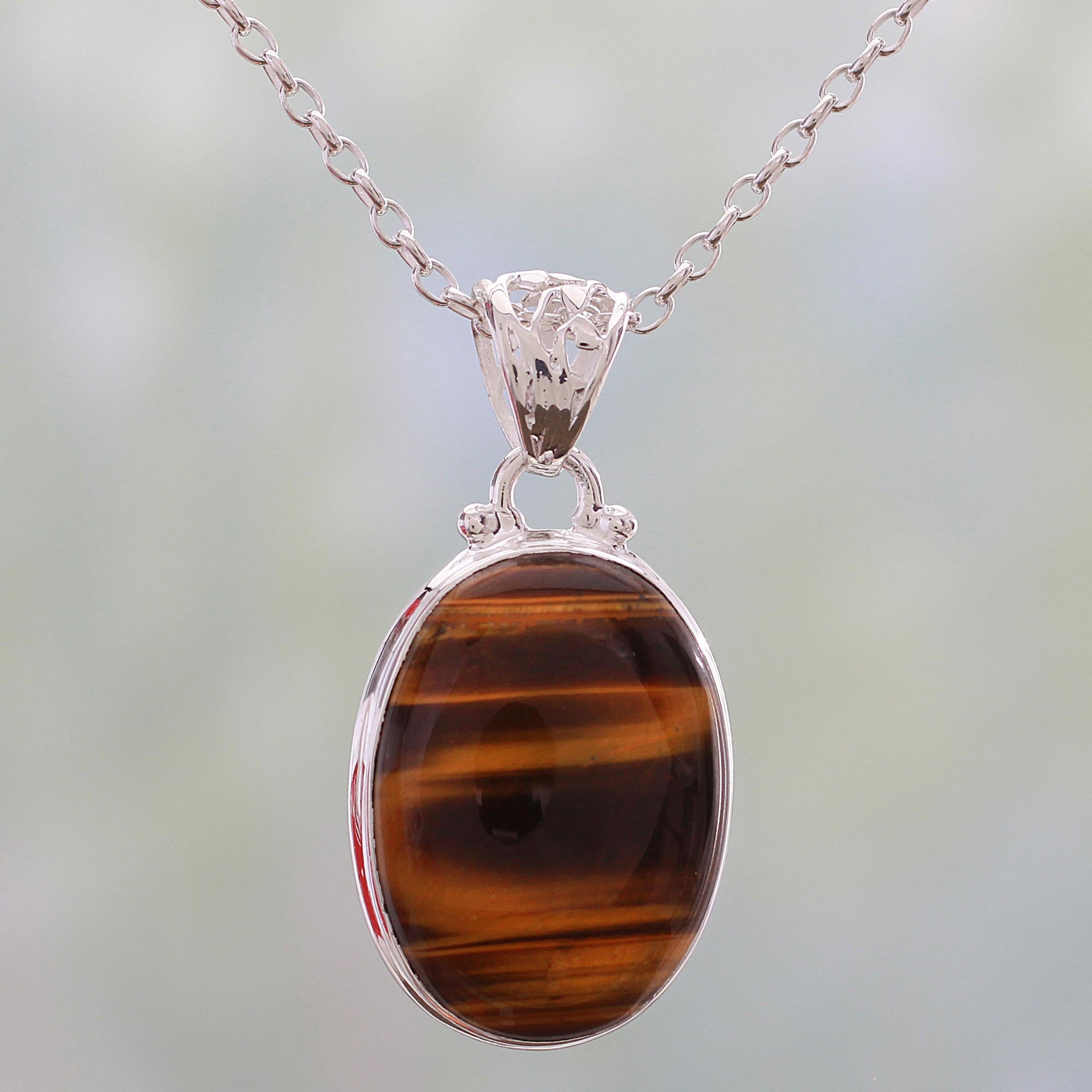 Premium Hypnotic Feline Tiger's Eye Silver Necklace