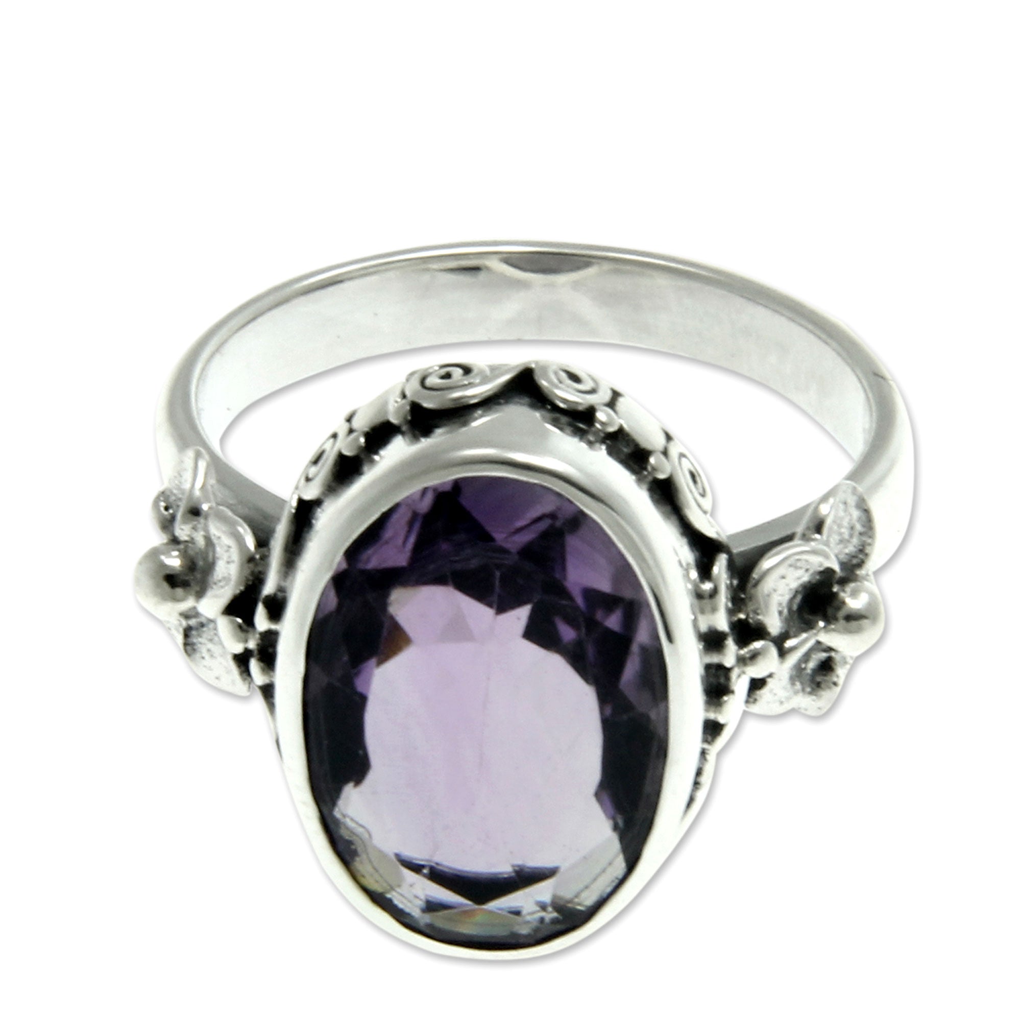 Premium Frangipani Allure Handcrafted Floral Ring - Amethyst Elegance