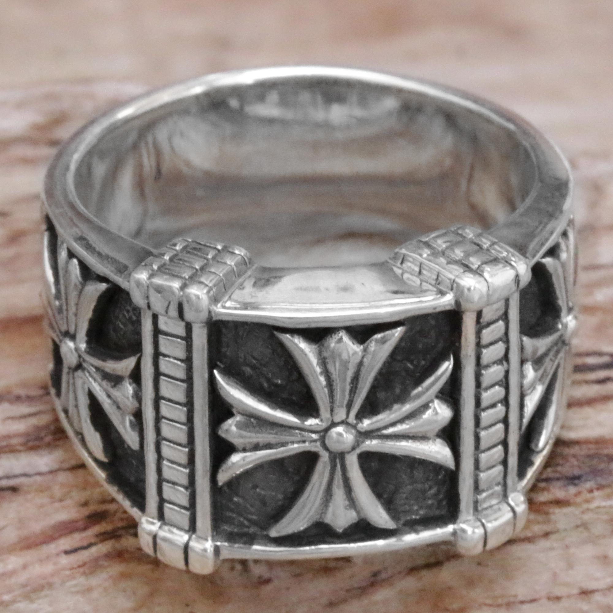 Premium Stallion Cross Men's Sterling Silver Ring - Handcrafted & Unique Design