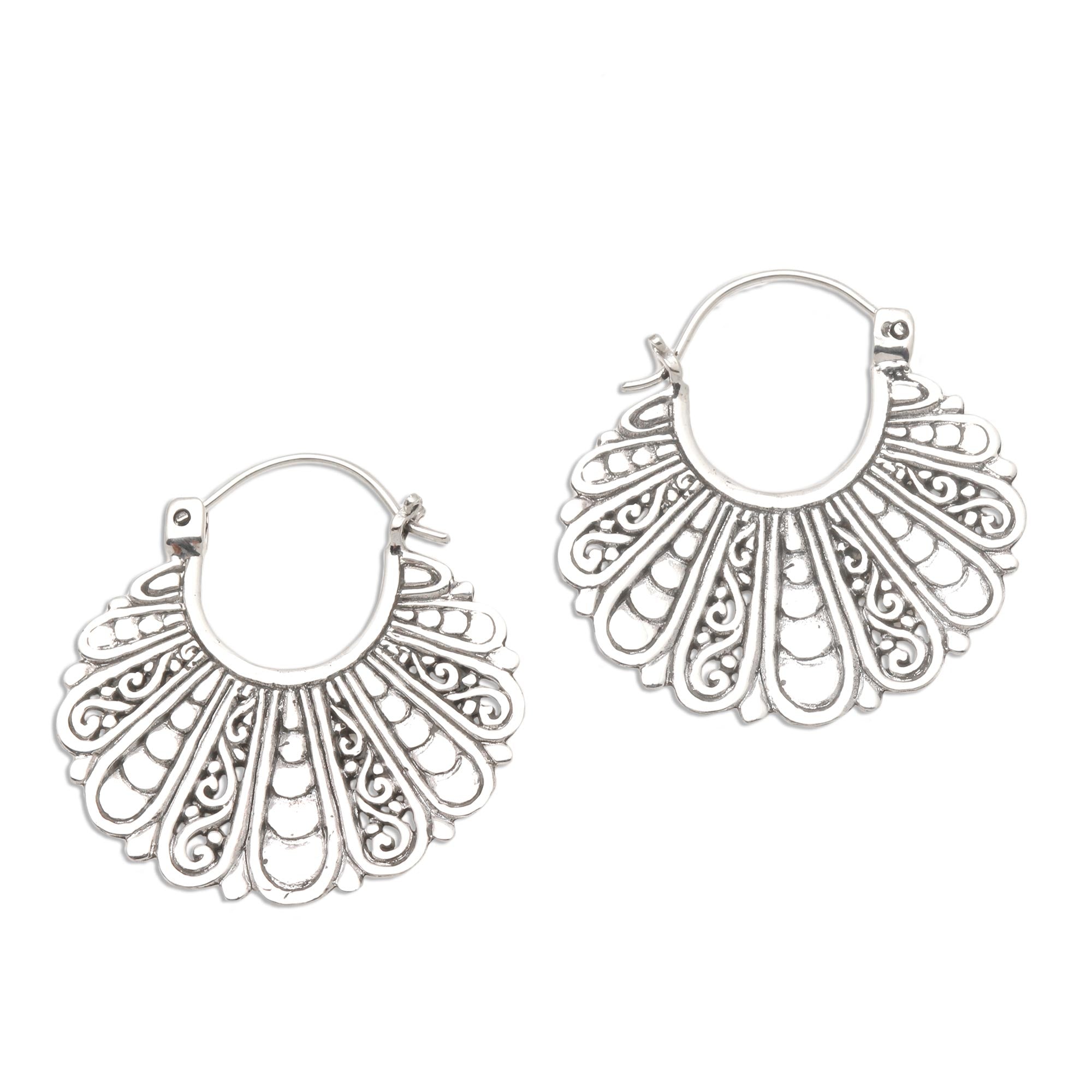 Premium Sukawati Fan-Shaped Sterling Silver Hoop Earrings