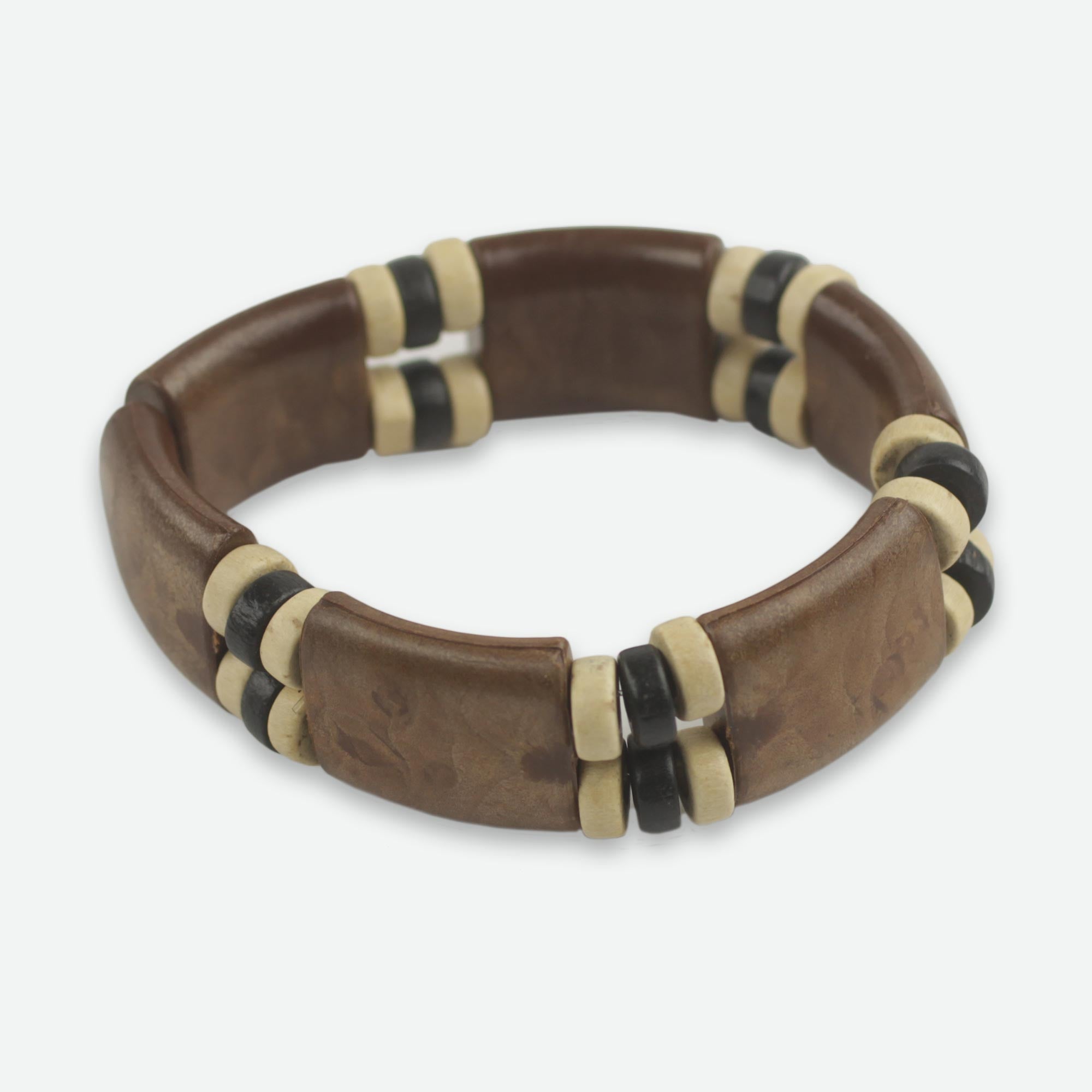 Premium Eco-Friendly Wood & Recycled Bead Bracelet – Handcrafted in Ghana