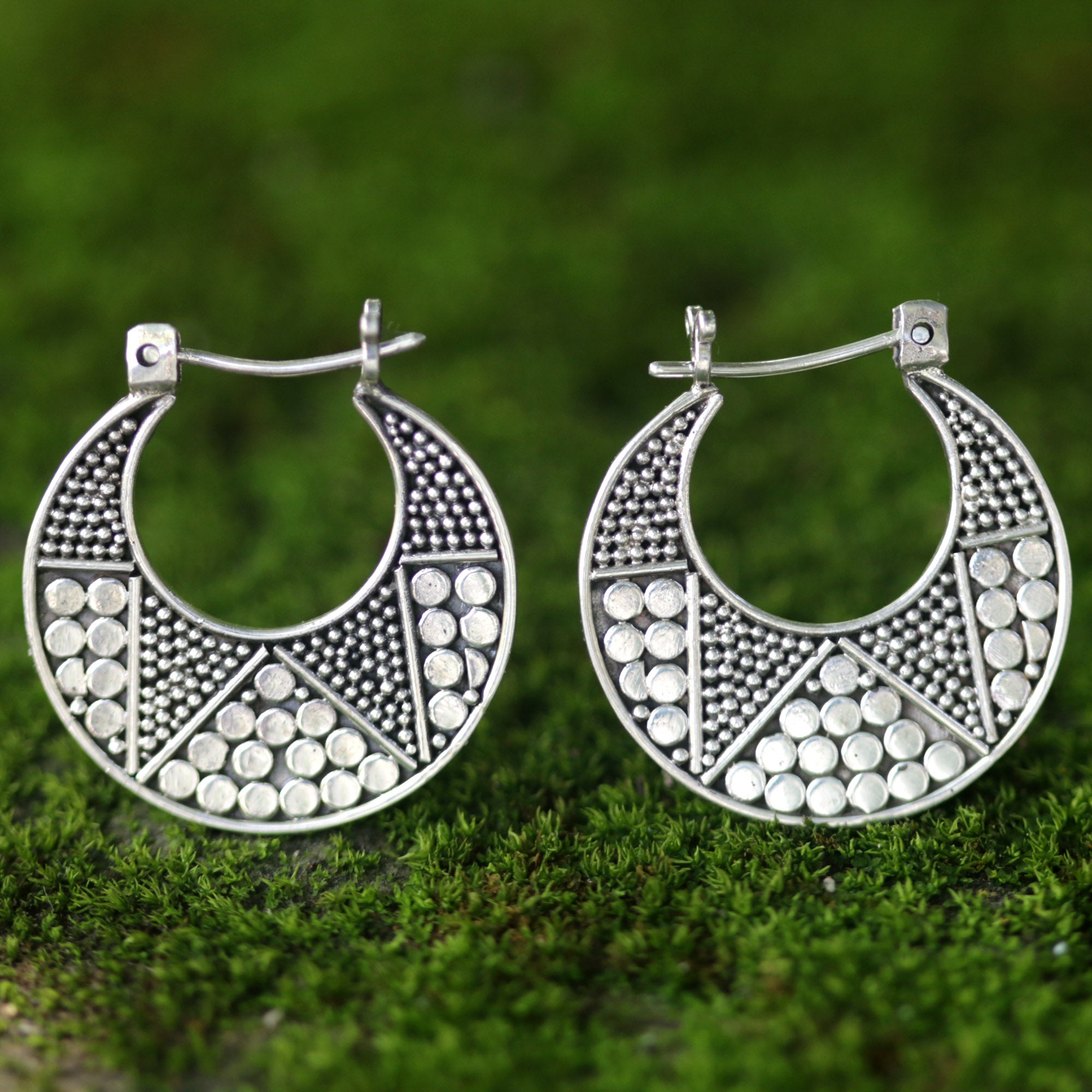 Premium Crescent Sterling Silver Hoop Earrings - Handcrafted in Bali