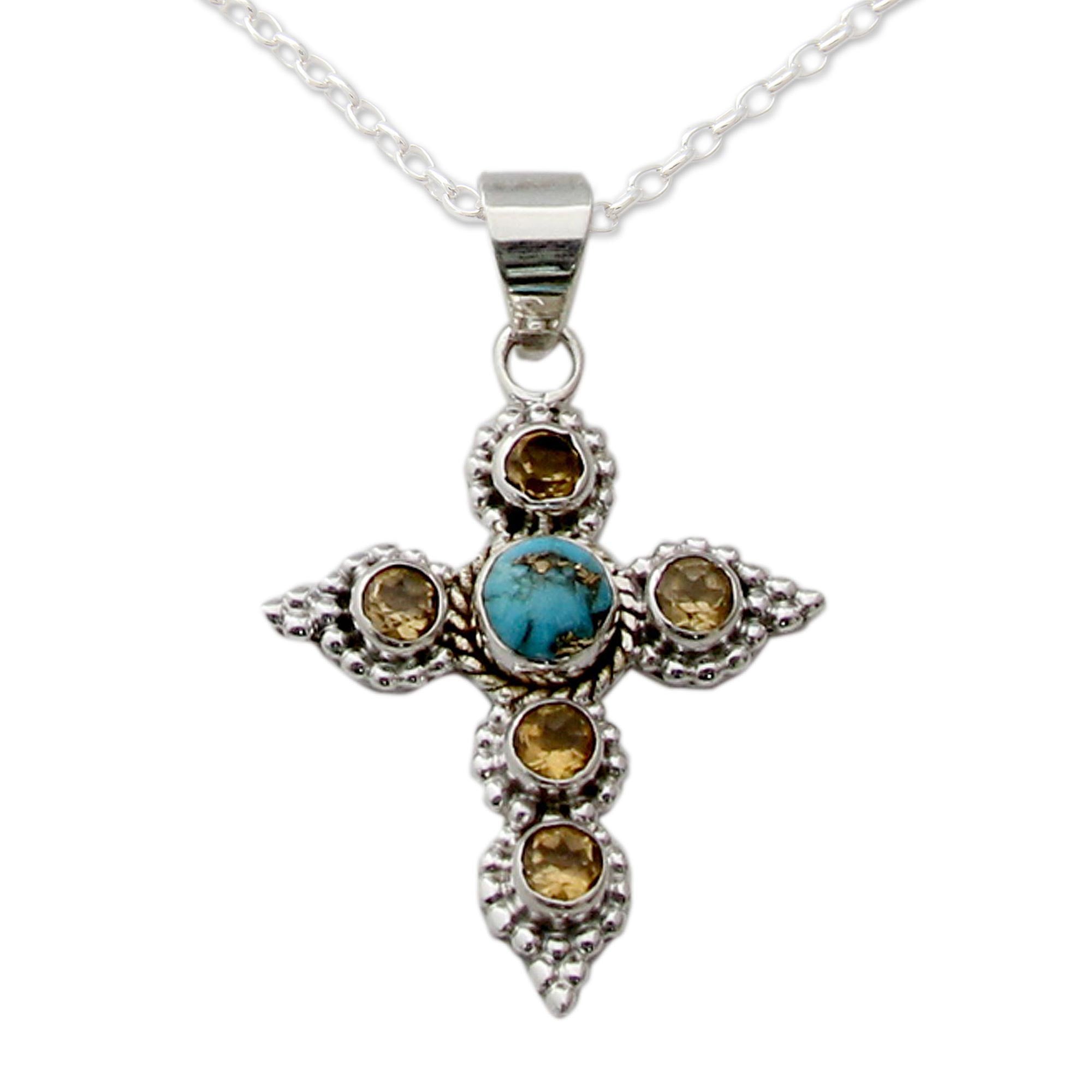 Premium Divine Harmony Citrine & Silver Cross Pendant Necklace - Artisan Crafted