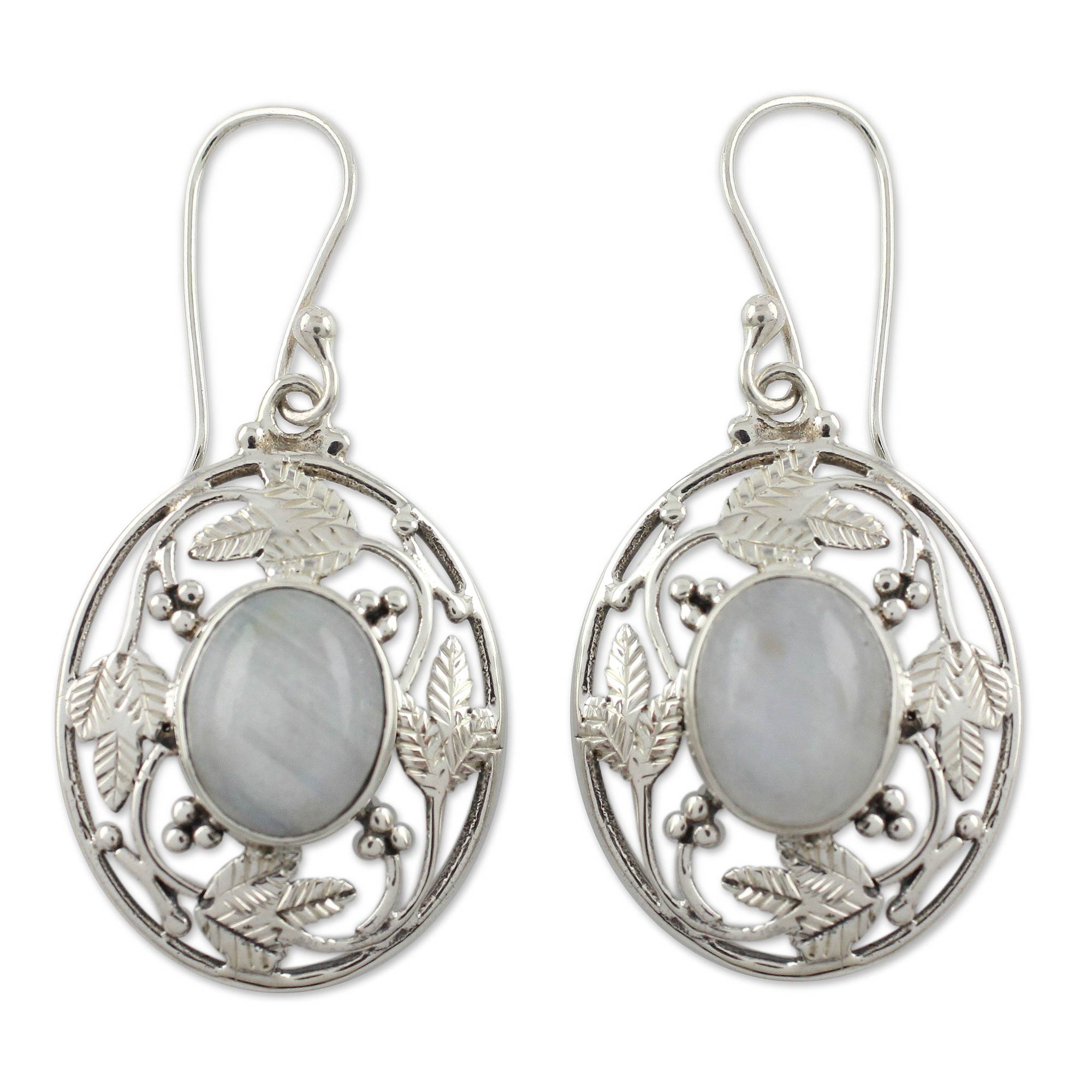 Premium Moonlit Avatar Handcrafted Rainbow Moonstone Earrings in Sterling Silver