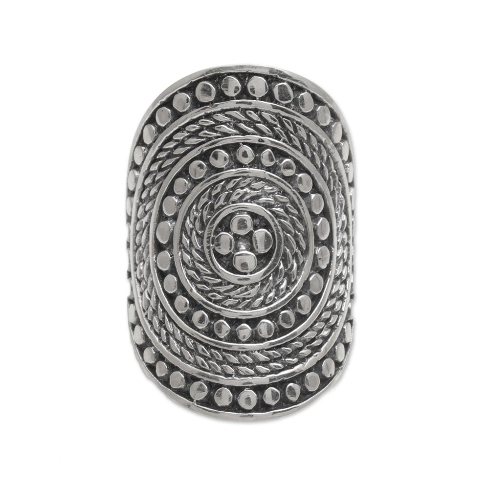 Premium Dotted Shield 925 Sterling Silver Cocktail Ring - Handcrafted in Bali