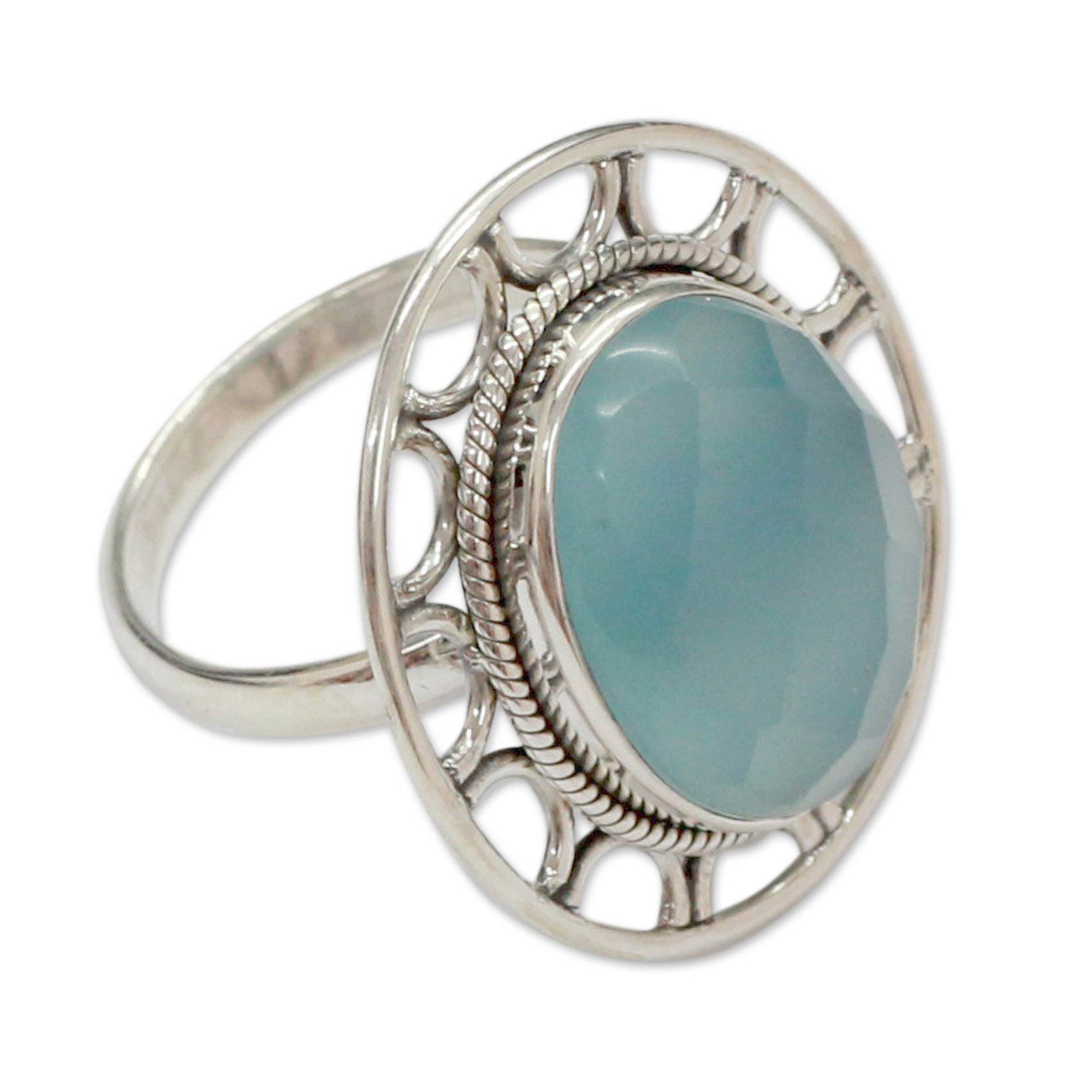 Premium Mumbai Sky Modern Silver Ring with Blue Chalcedony