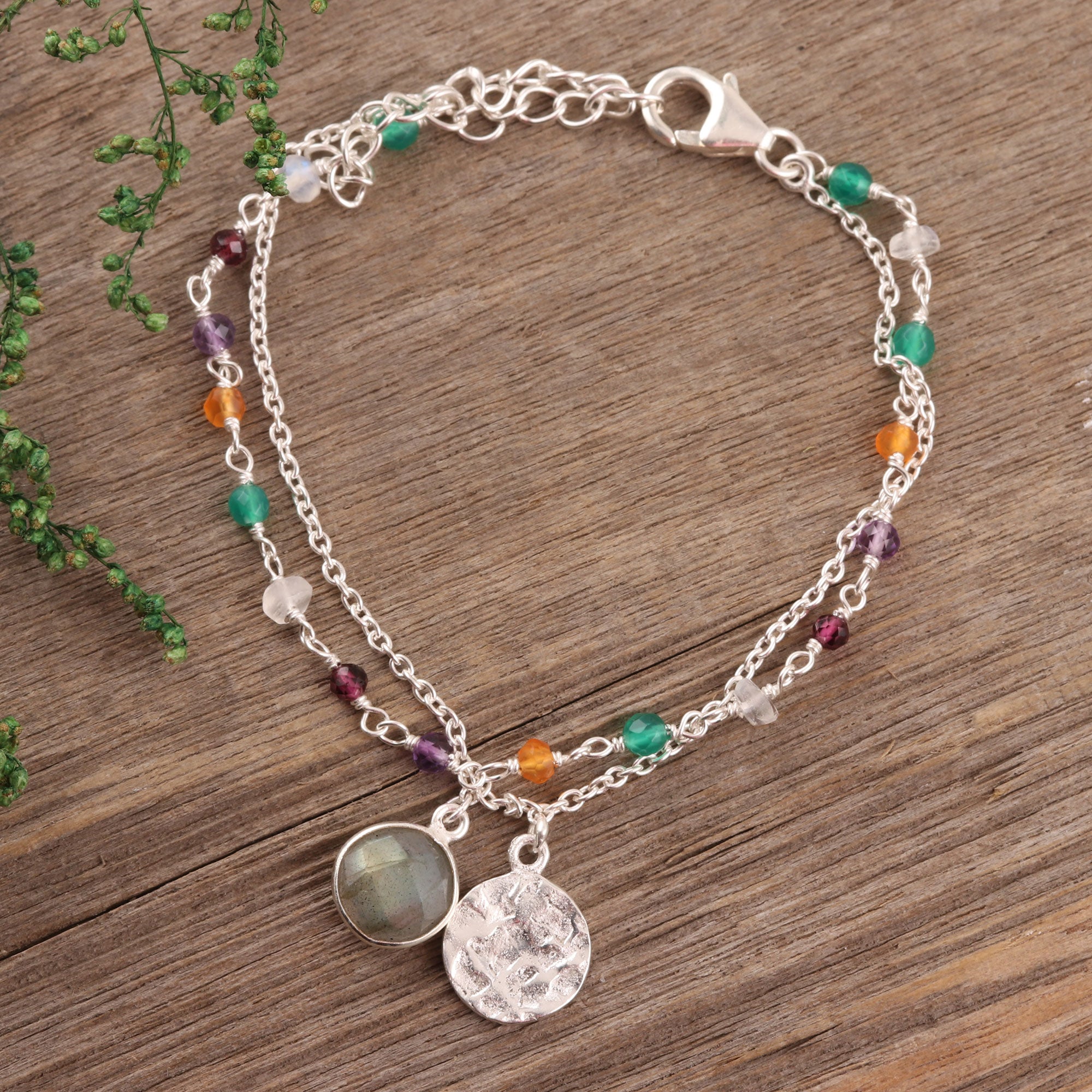 Premium Multi-Gemstone Sterling Silver Bracelet - Handcrafted in India