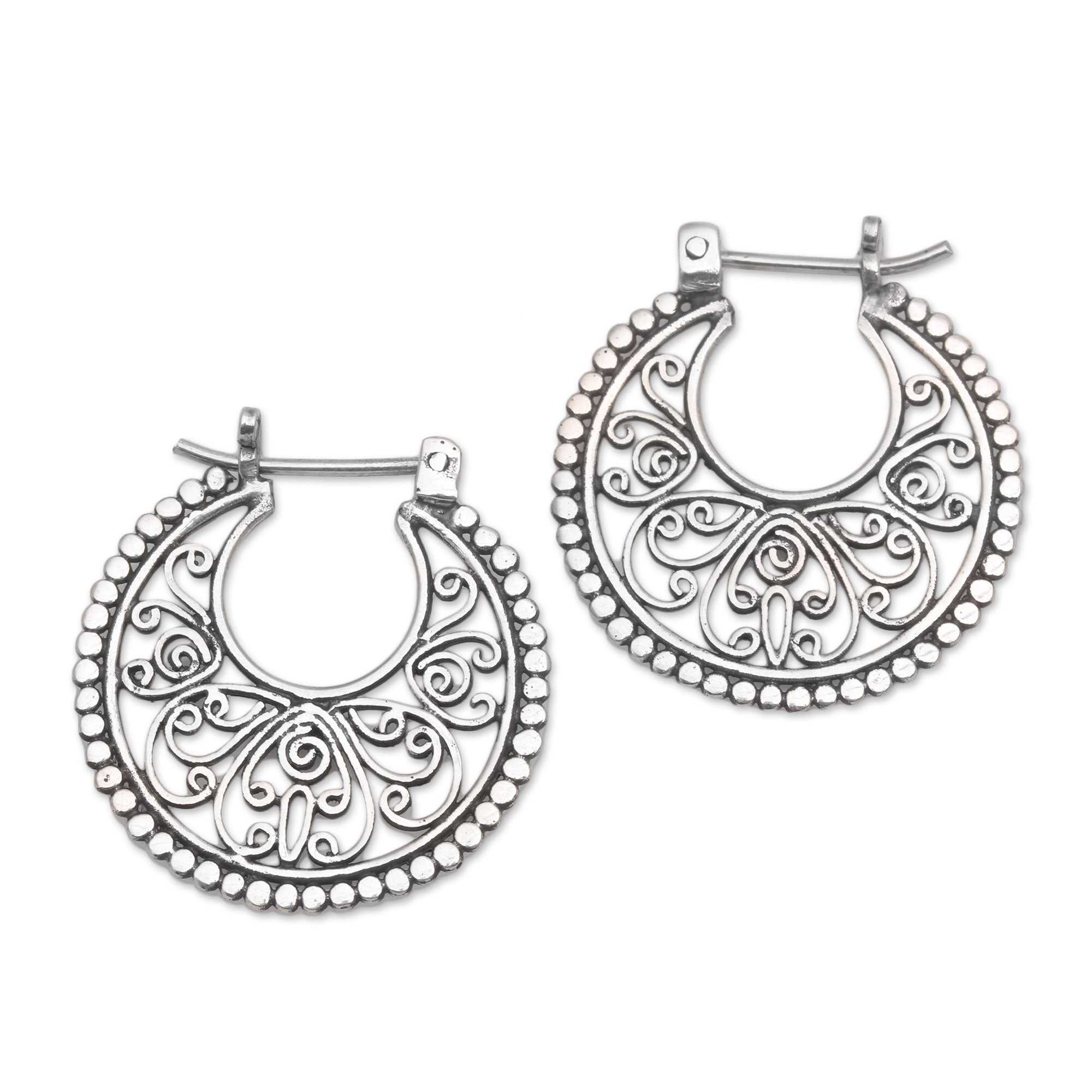 Premium Swirling Radiance Sterling Silver Hoop Earrings - Handcrafted in Bali